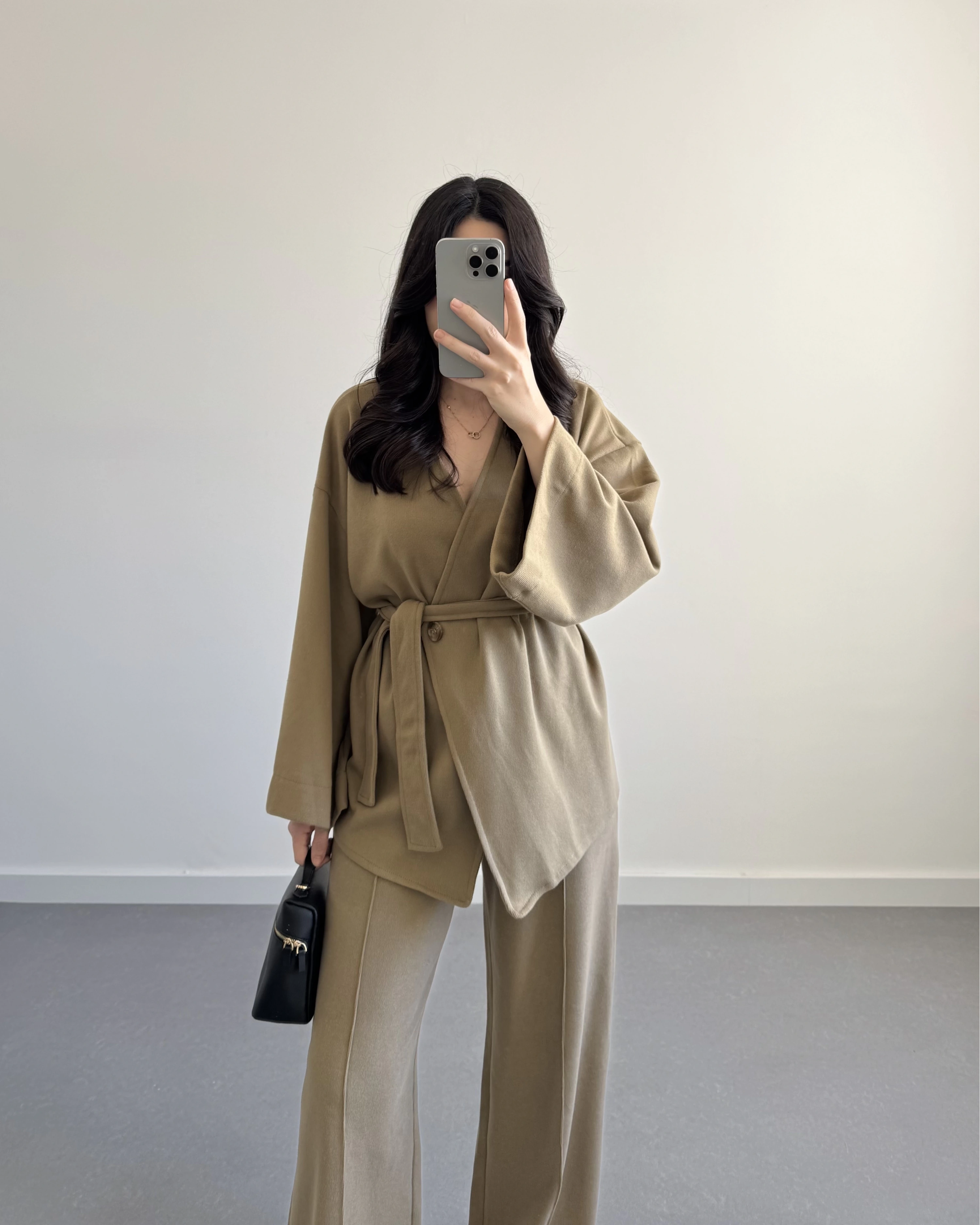 HAKİ KRUVAZE YAKA BELİ KUŞAKLI TAKIM