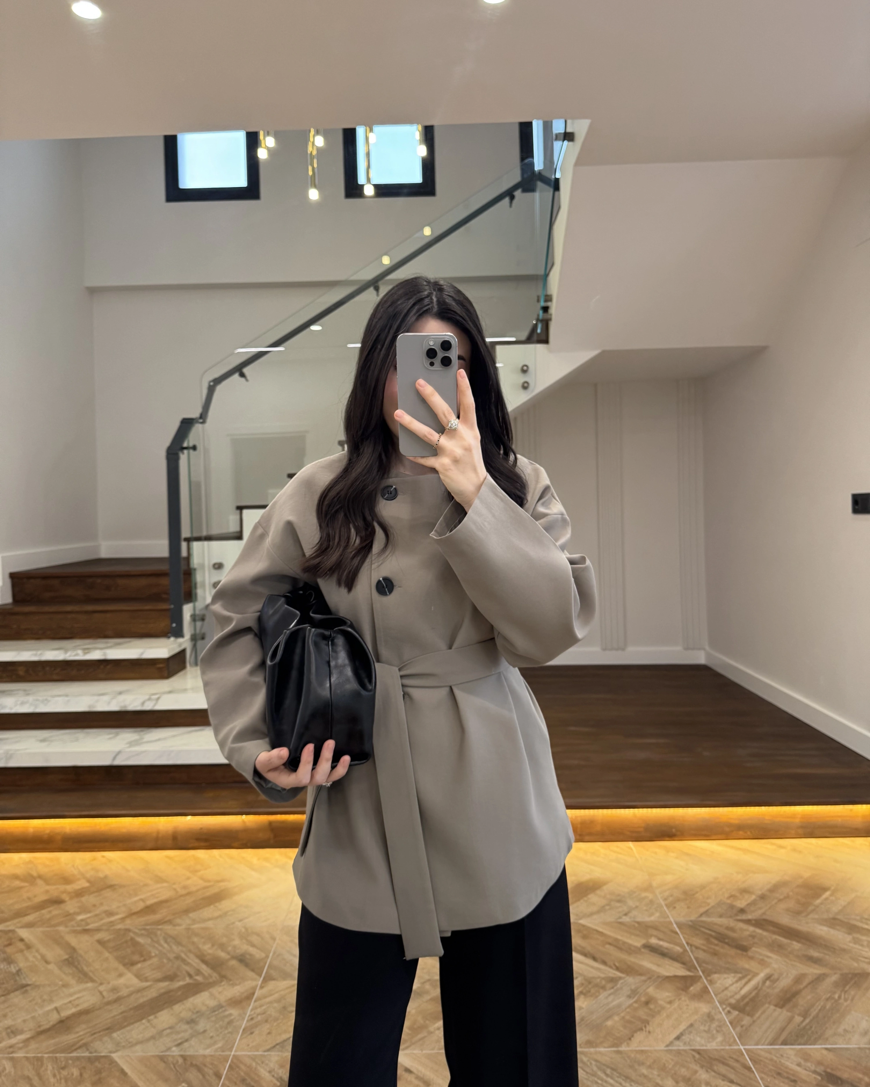 HAKİ KUŞAK DETAYLI CEKET-7672