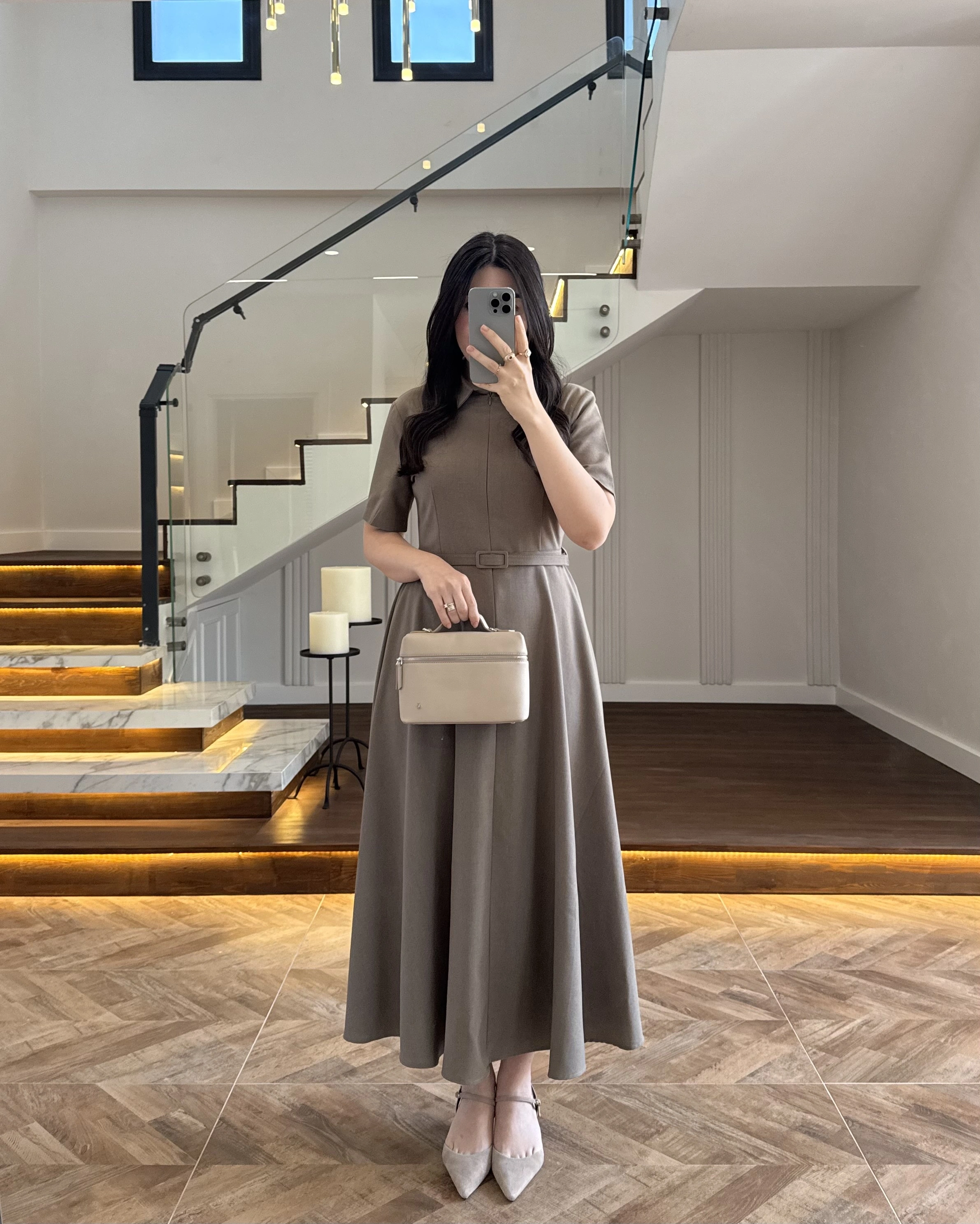 HAKİ ÖNÜ FERMUARLI ELBİSE -2341