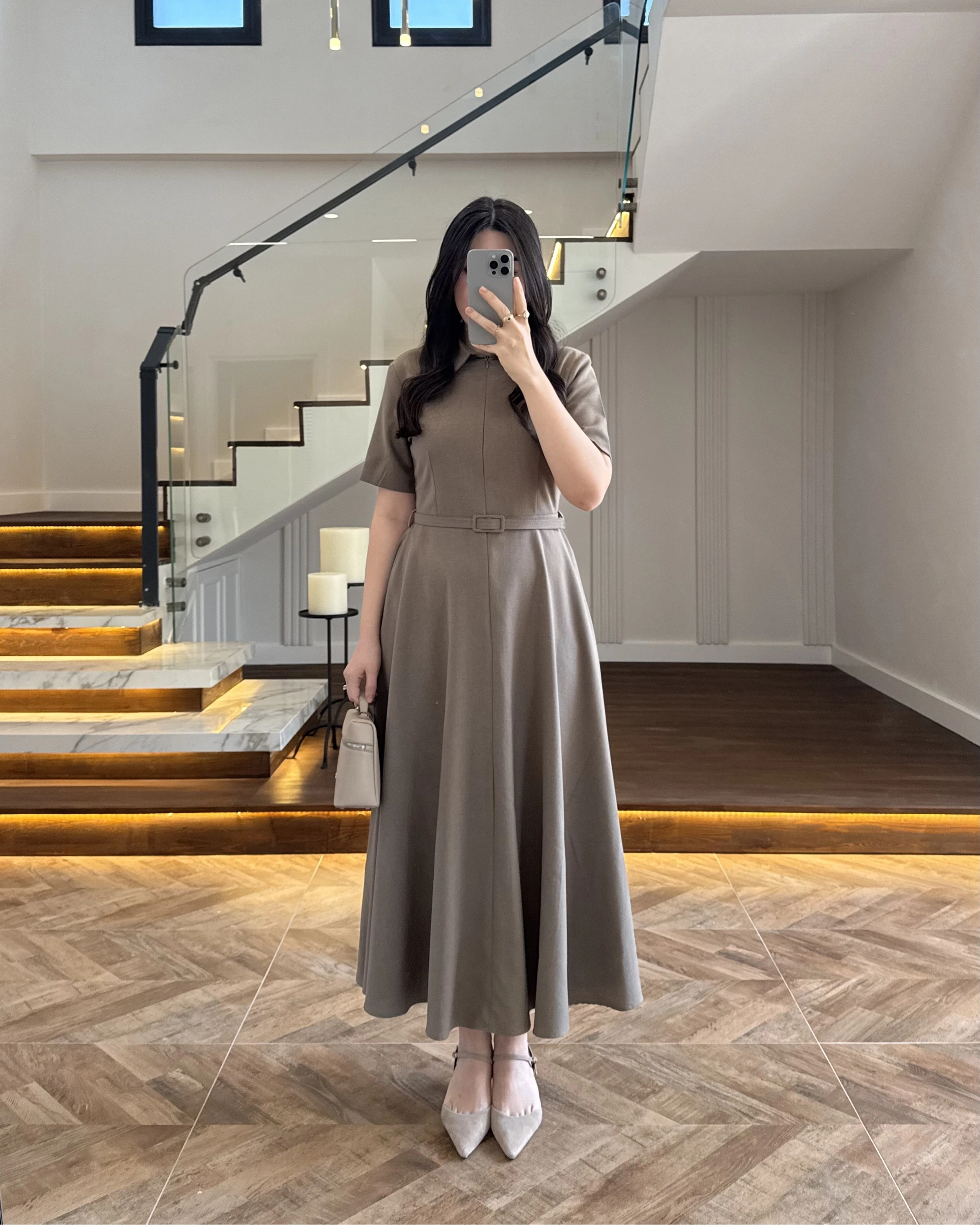 HAKİ ÖNÜ FERMUARLI ELBİSE -2341