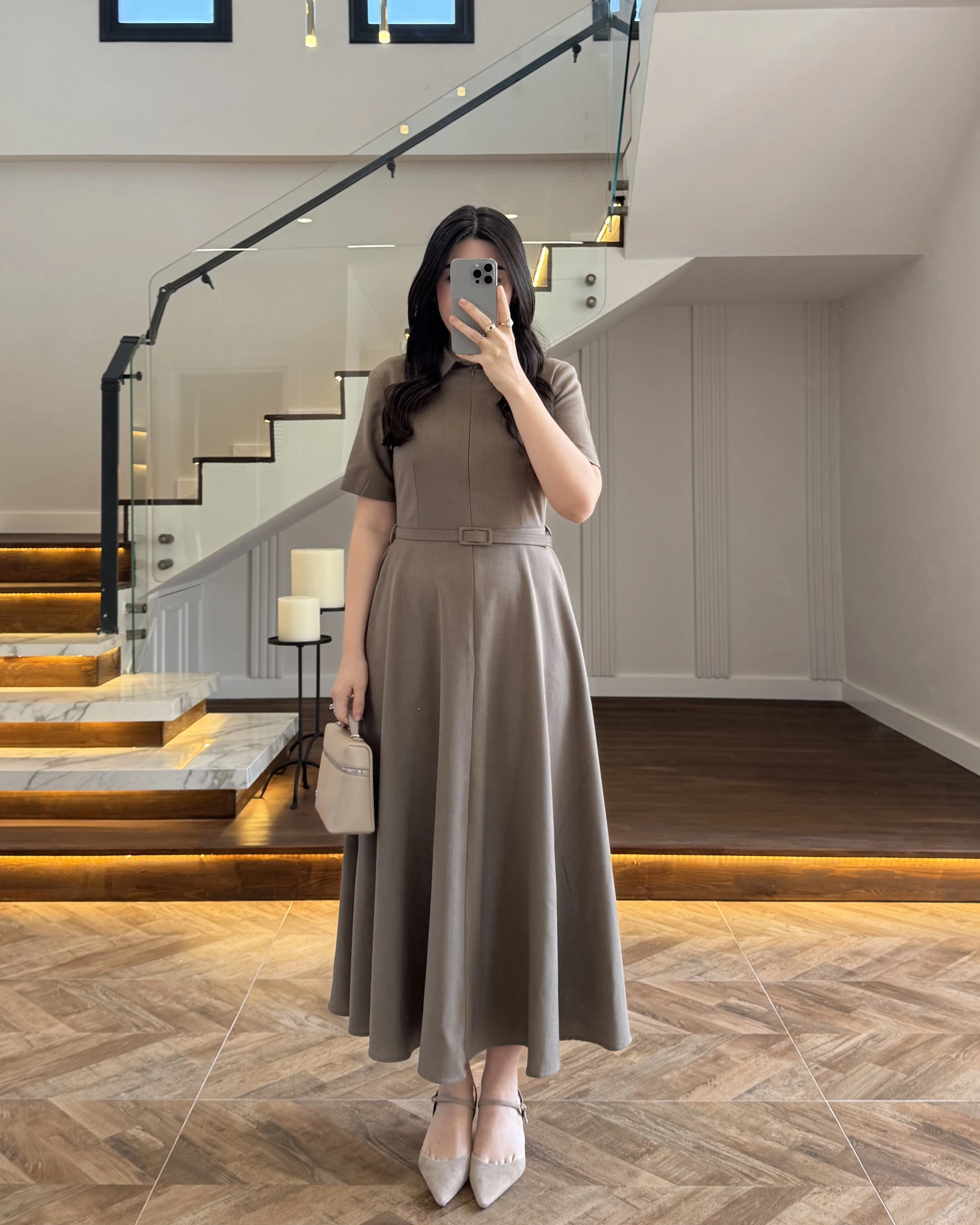 HAKİ ÖNÜ FERMUARLI ELBİSE -2341