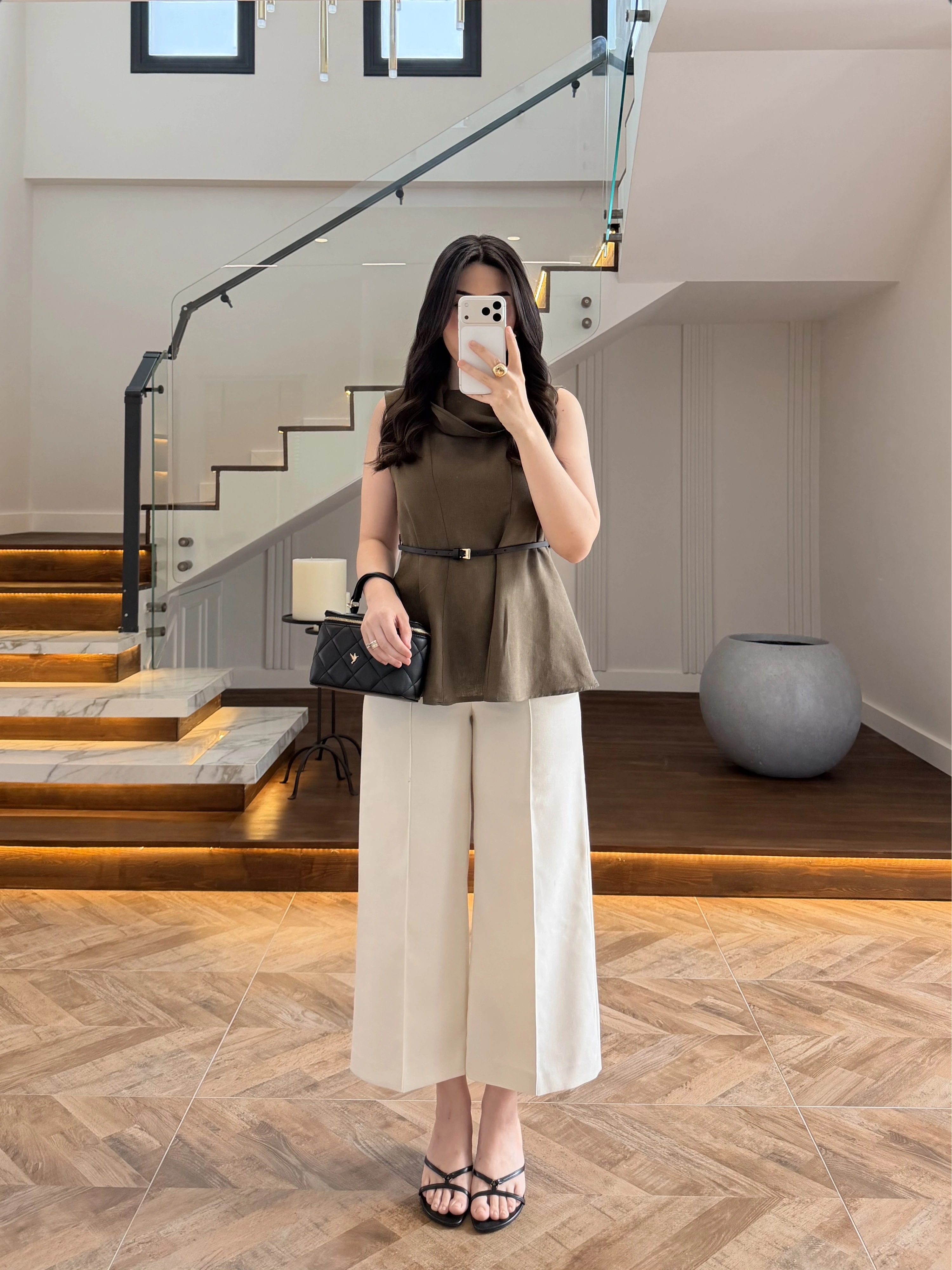 HAKİ PARÇALI KETEN BLUZ -5544