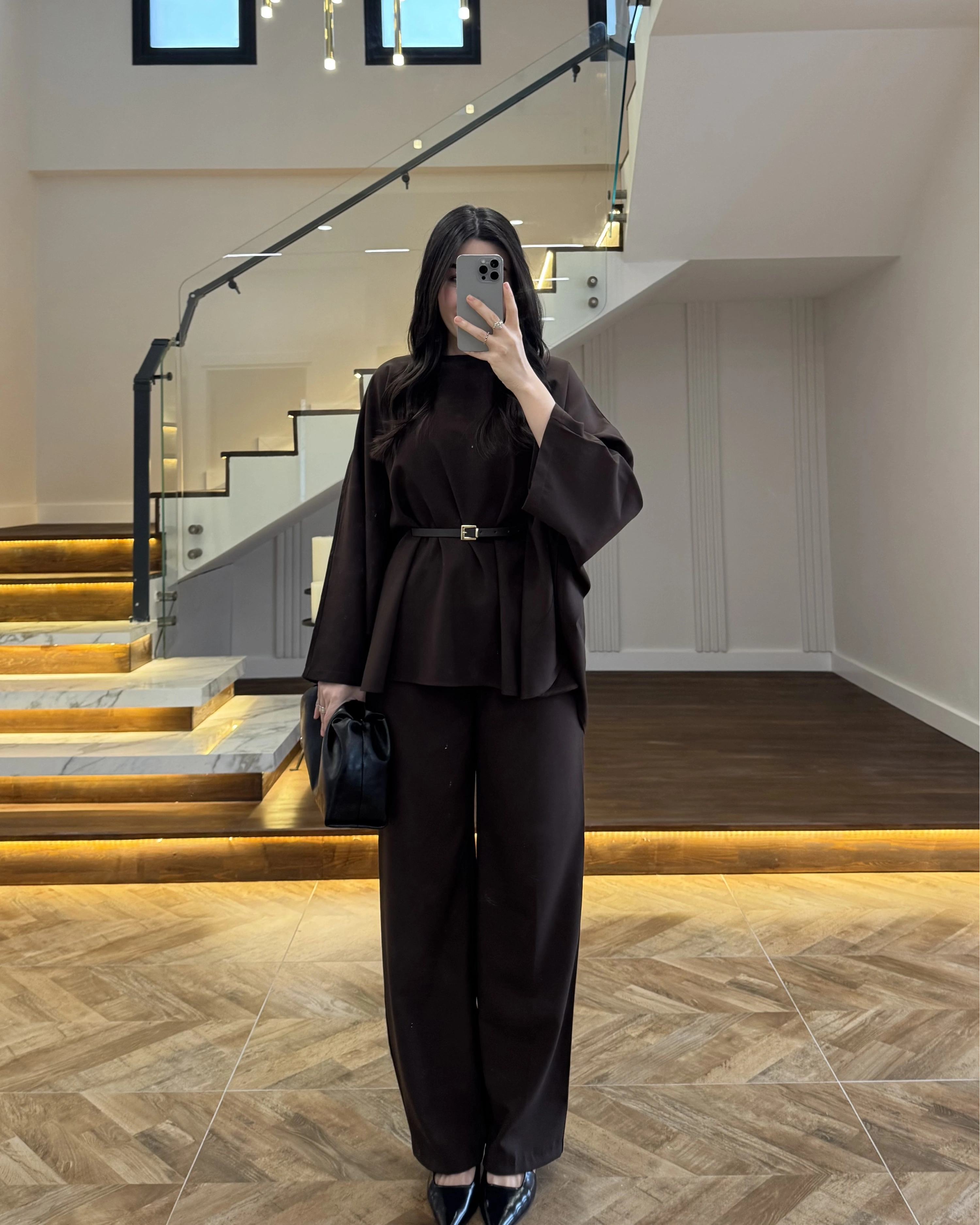 KAHVE PELERİN PANTOLON TAKIM -8898