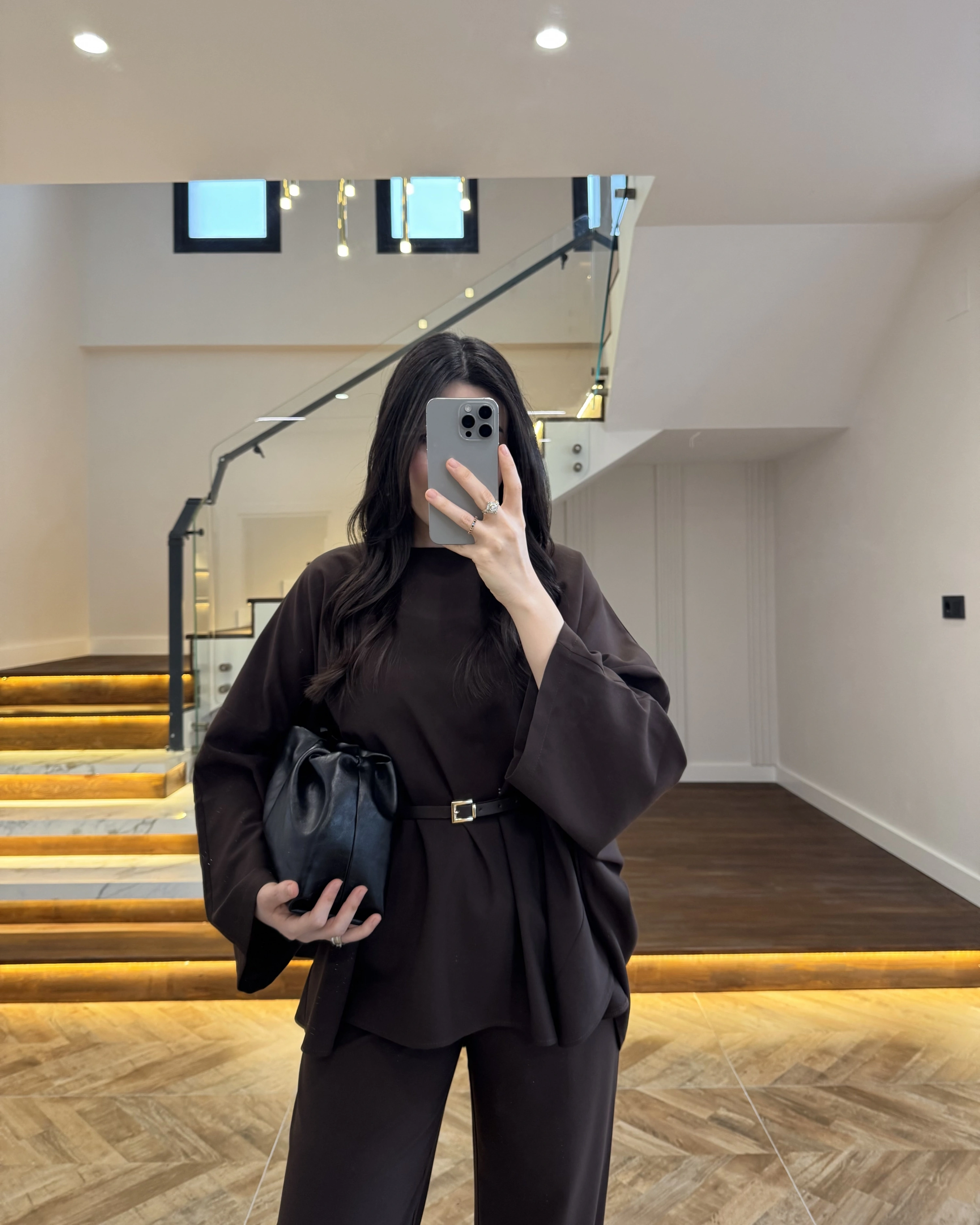 KAHVE PELERİN PANTOLON TAKIM -8898