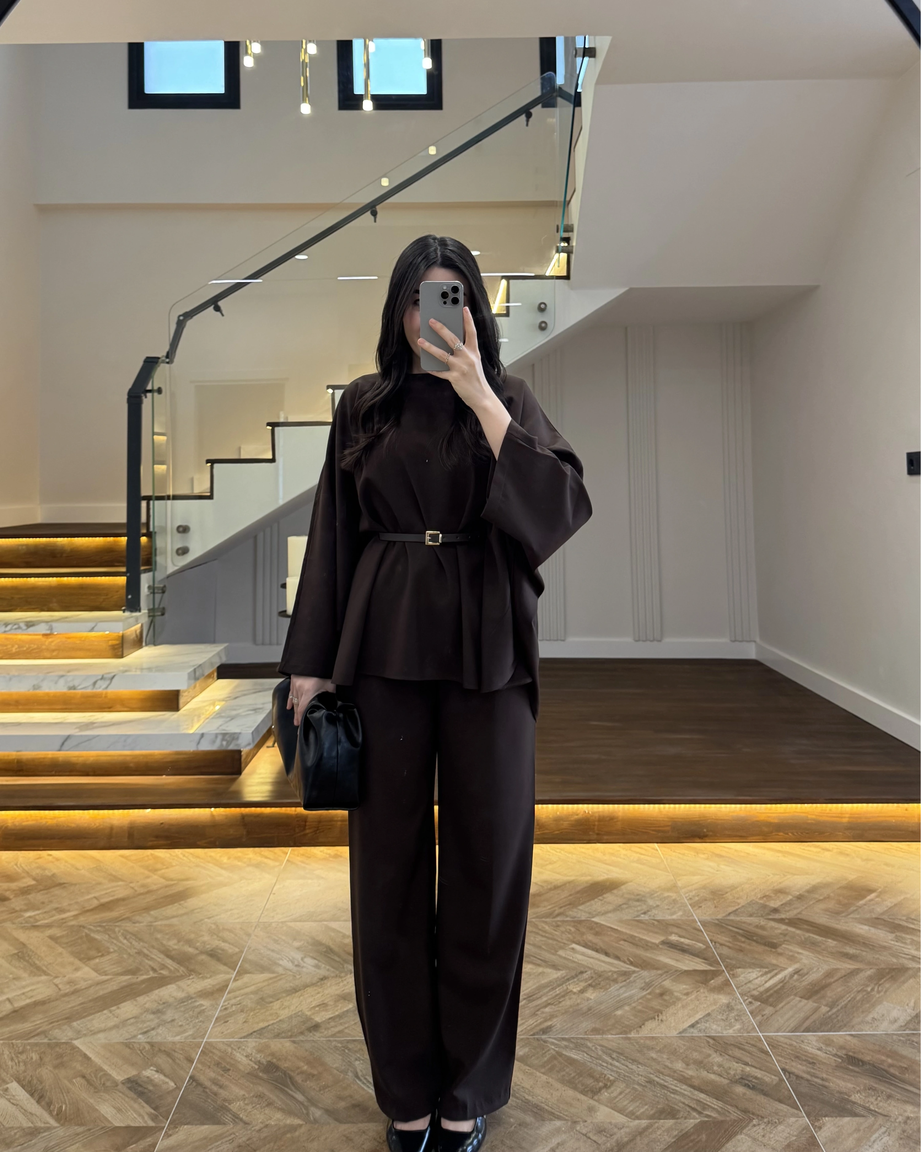 KAHVE PELERİN PANTOLON TAKIM -8898