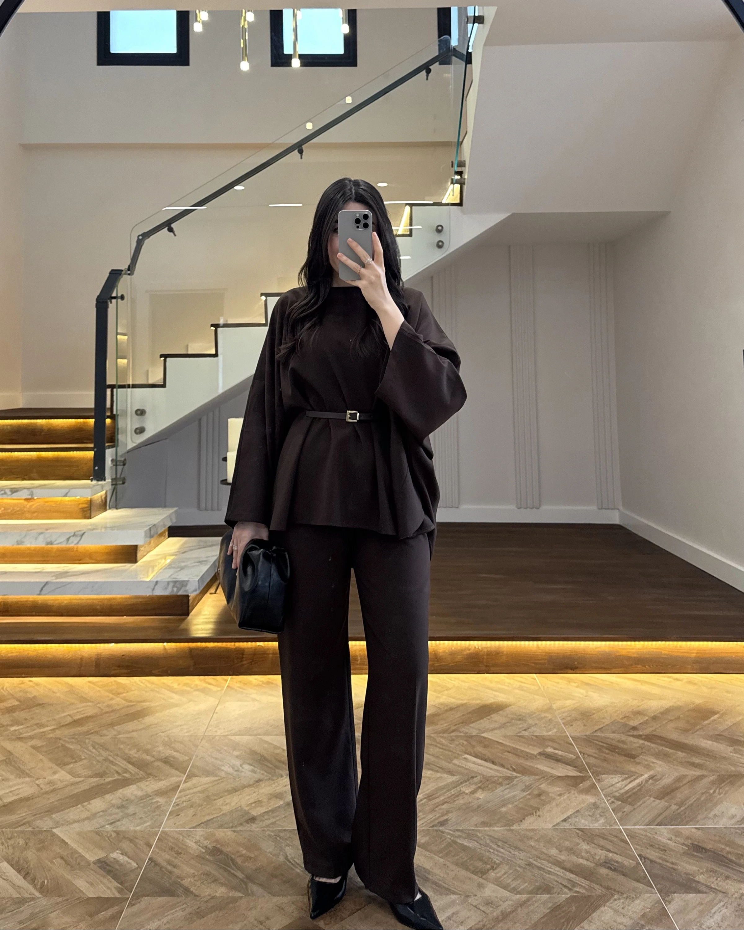 KAHVE PELERİN PANTOLON TAKIM -8898