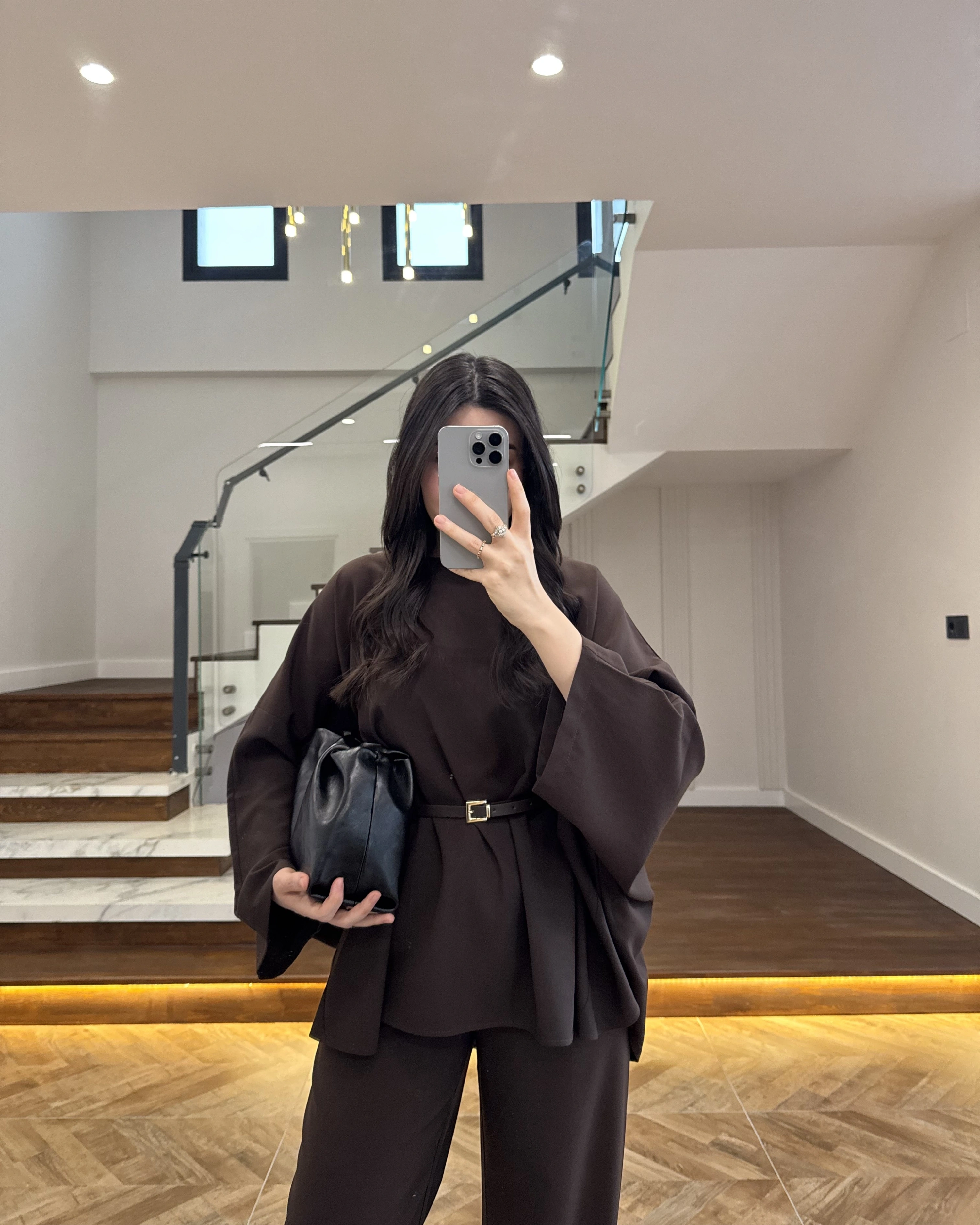 KAHVE PELERİN PANTOLON TAKIM -8898