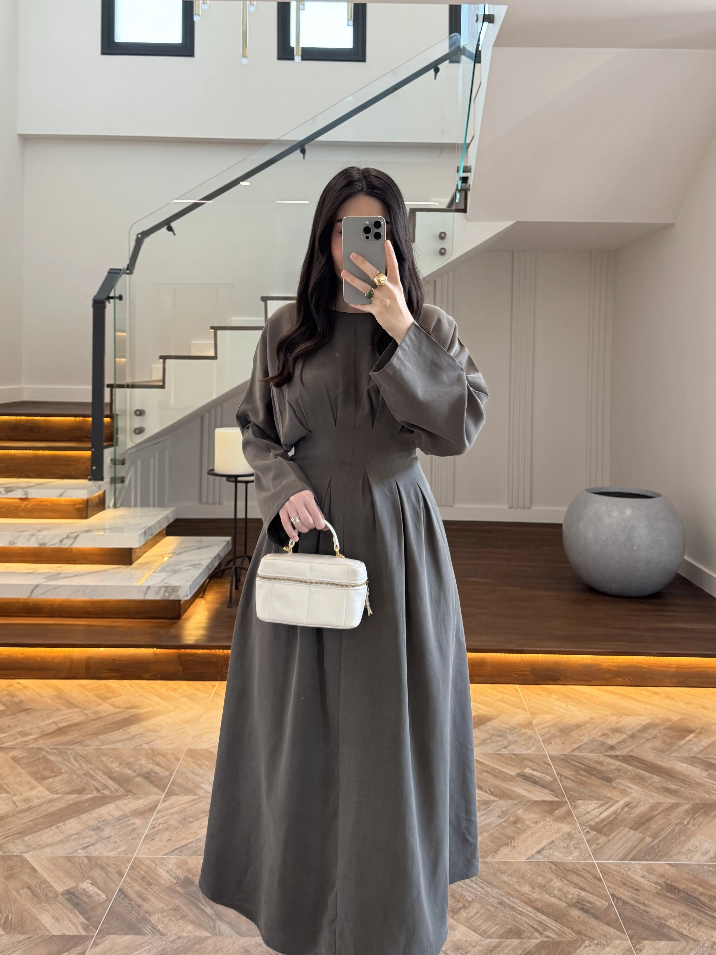 HAKİ PİLE DETAY ELBİSE -2399