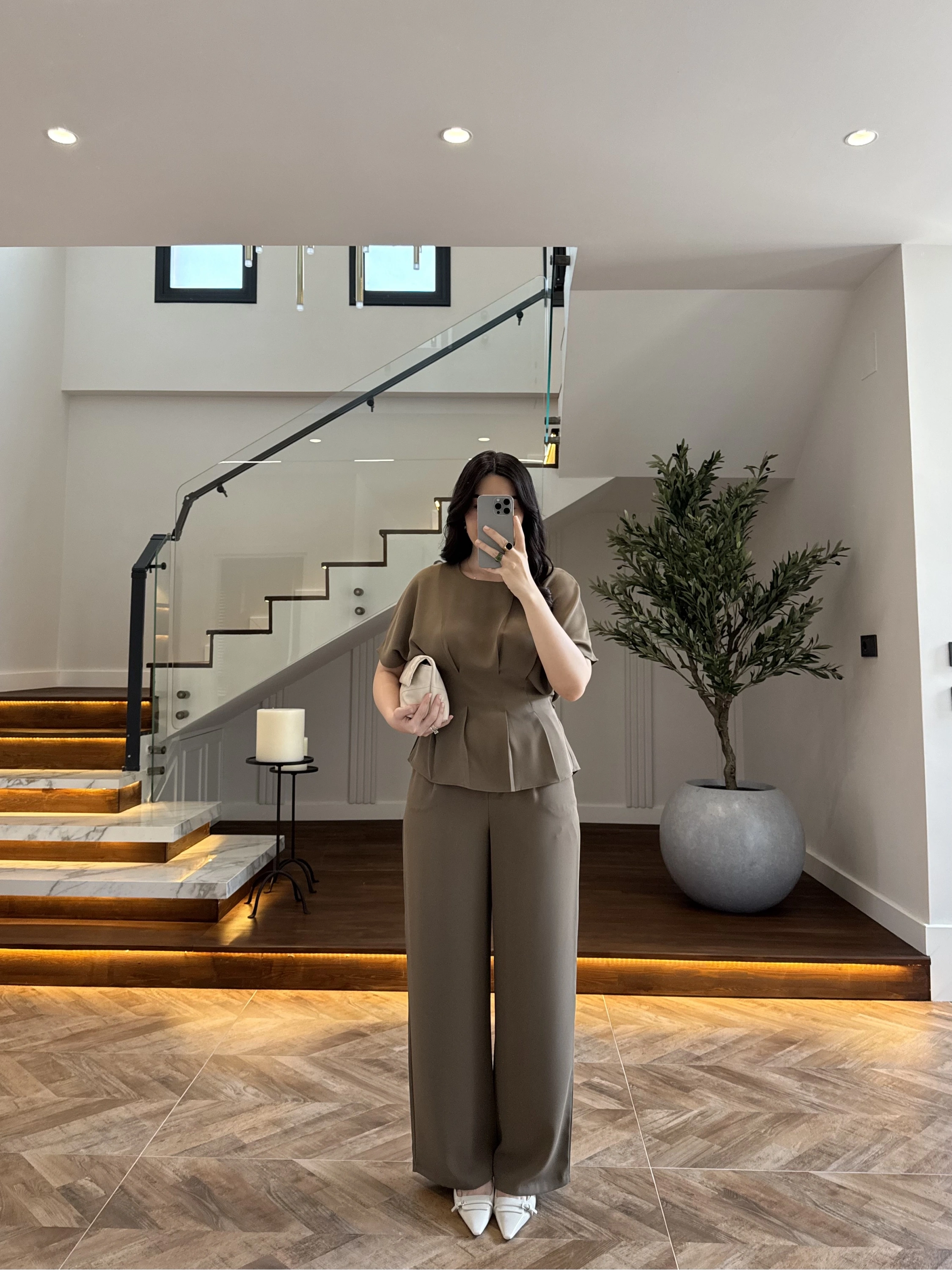 HAKİ PİLE DETAY KISA KOL TAKIM-9208