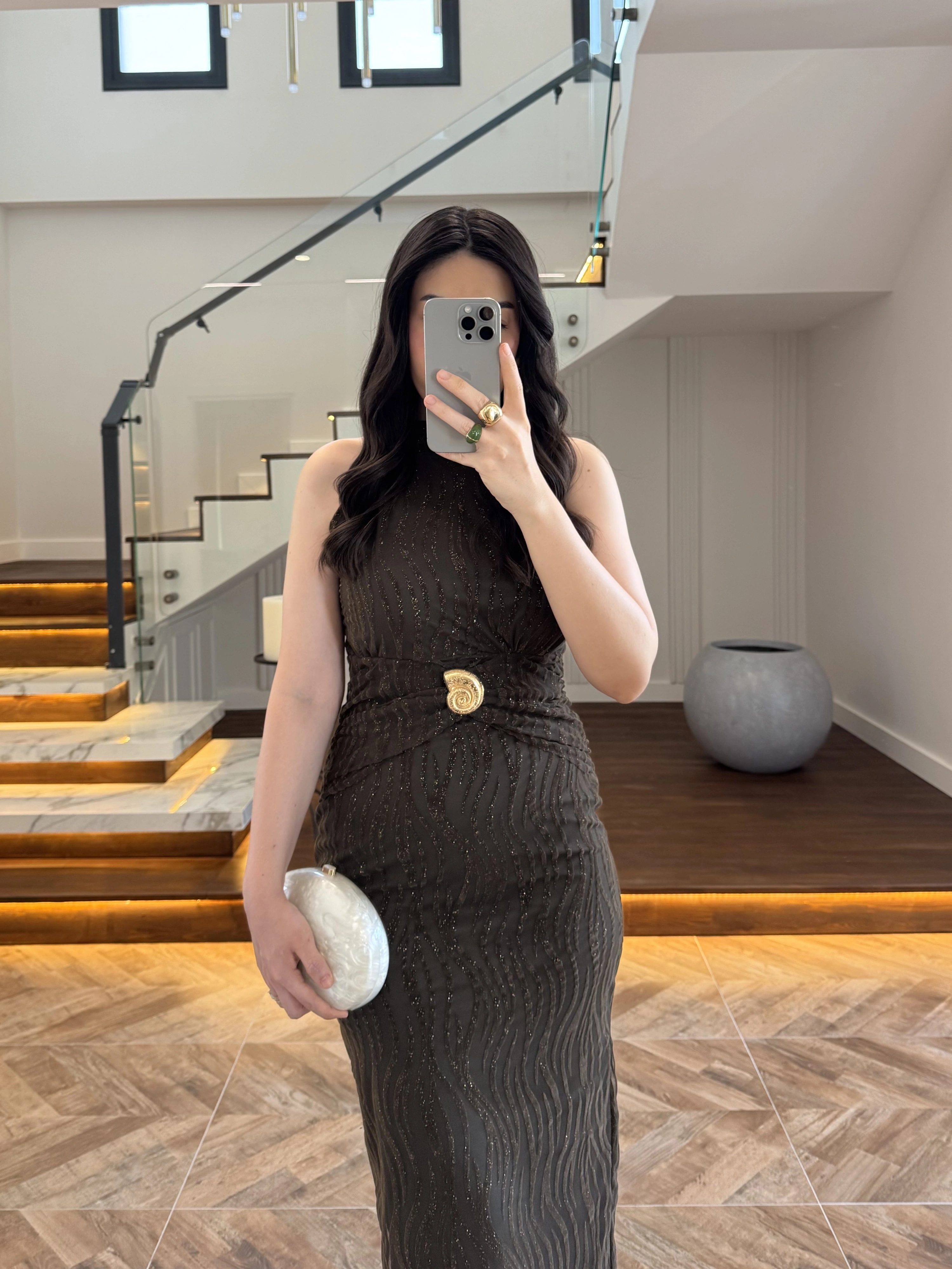 HAKİ SİMLİ GOLD AKSESURALI ELBİSE-4023