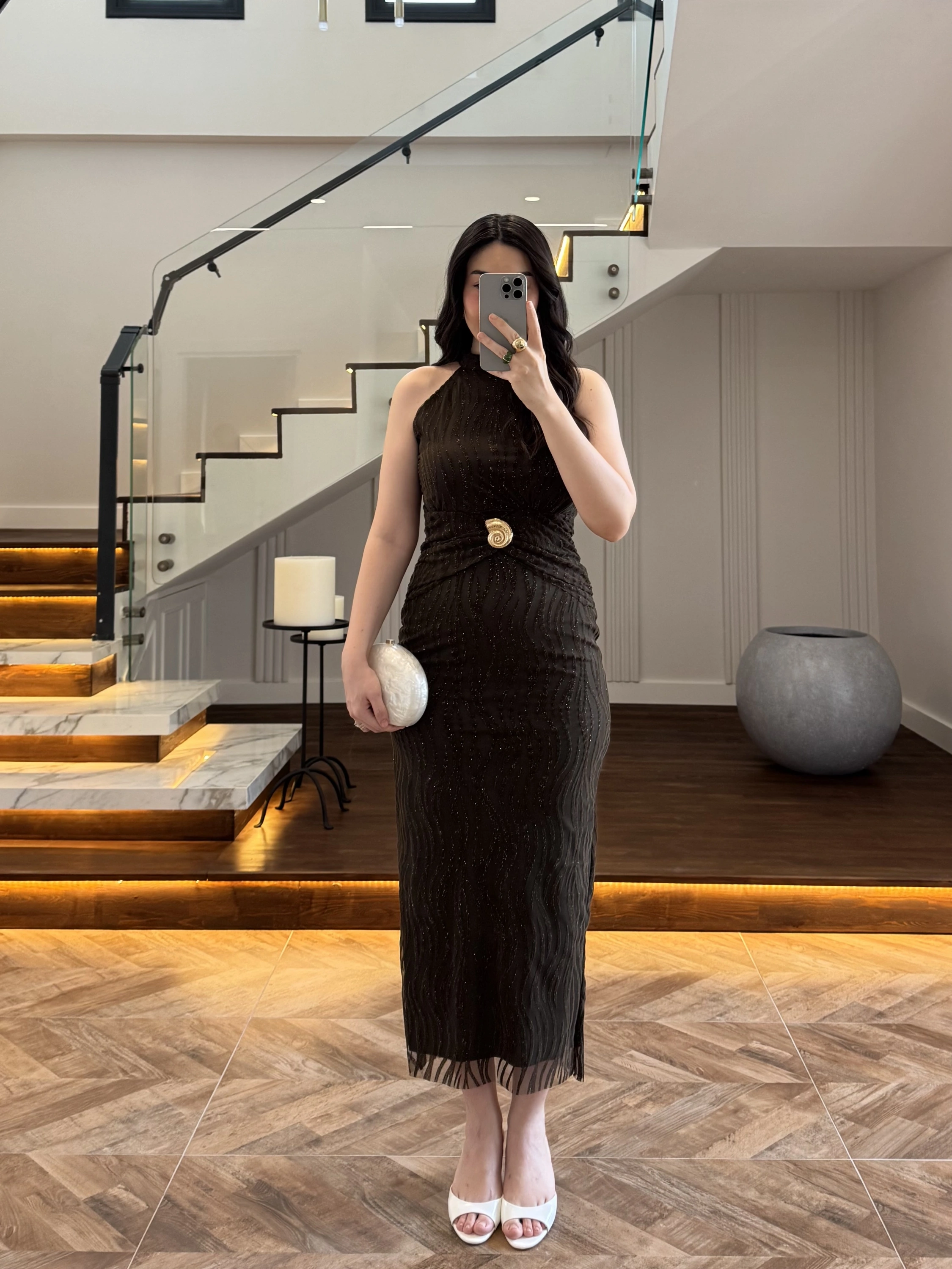 HAKİ SİMLİ GOLD AKSESURALI ELBİSE-4023