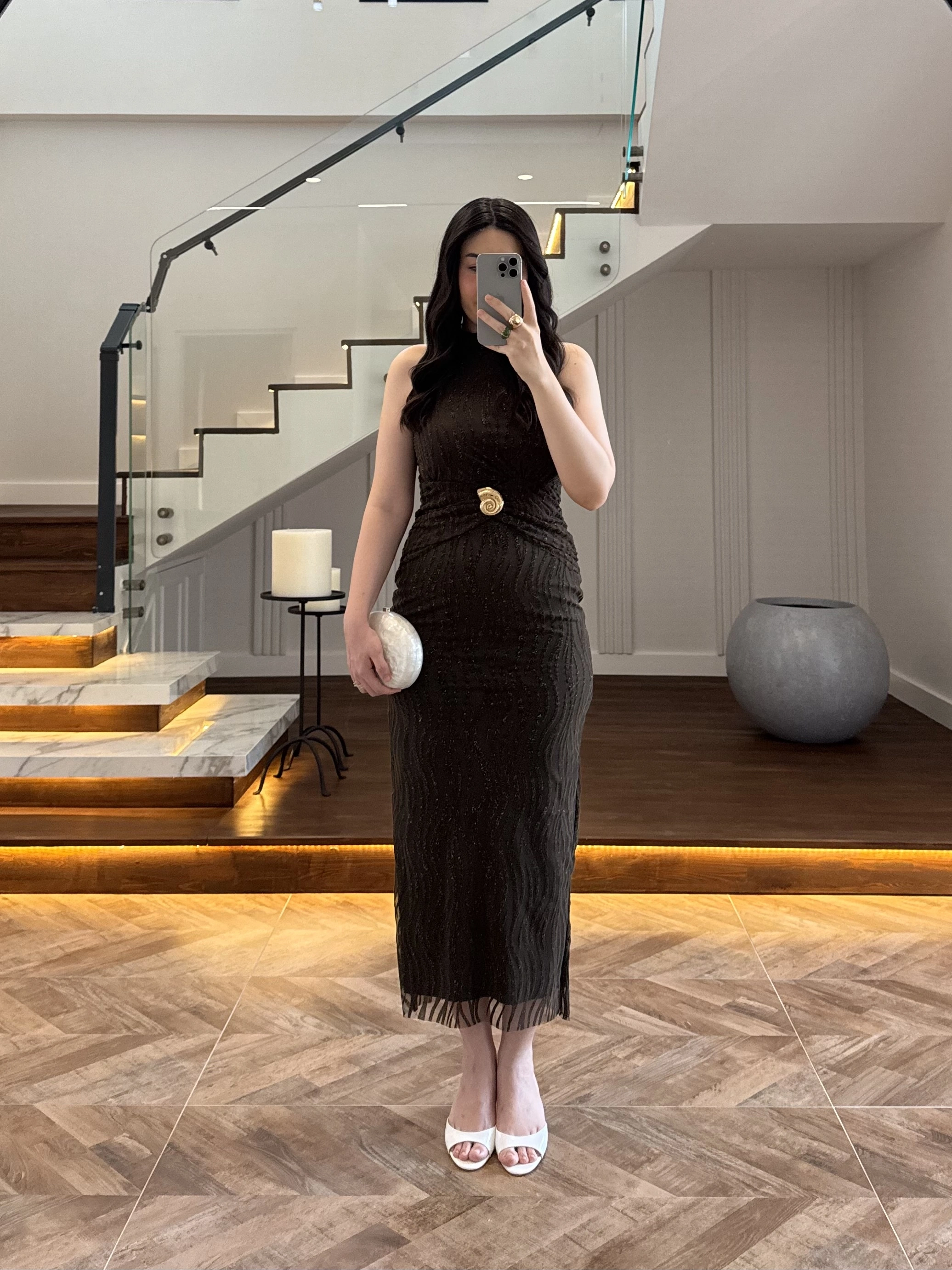 HAKİ SİMLİ GOLD AKSESURALI ELBİSE-4023