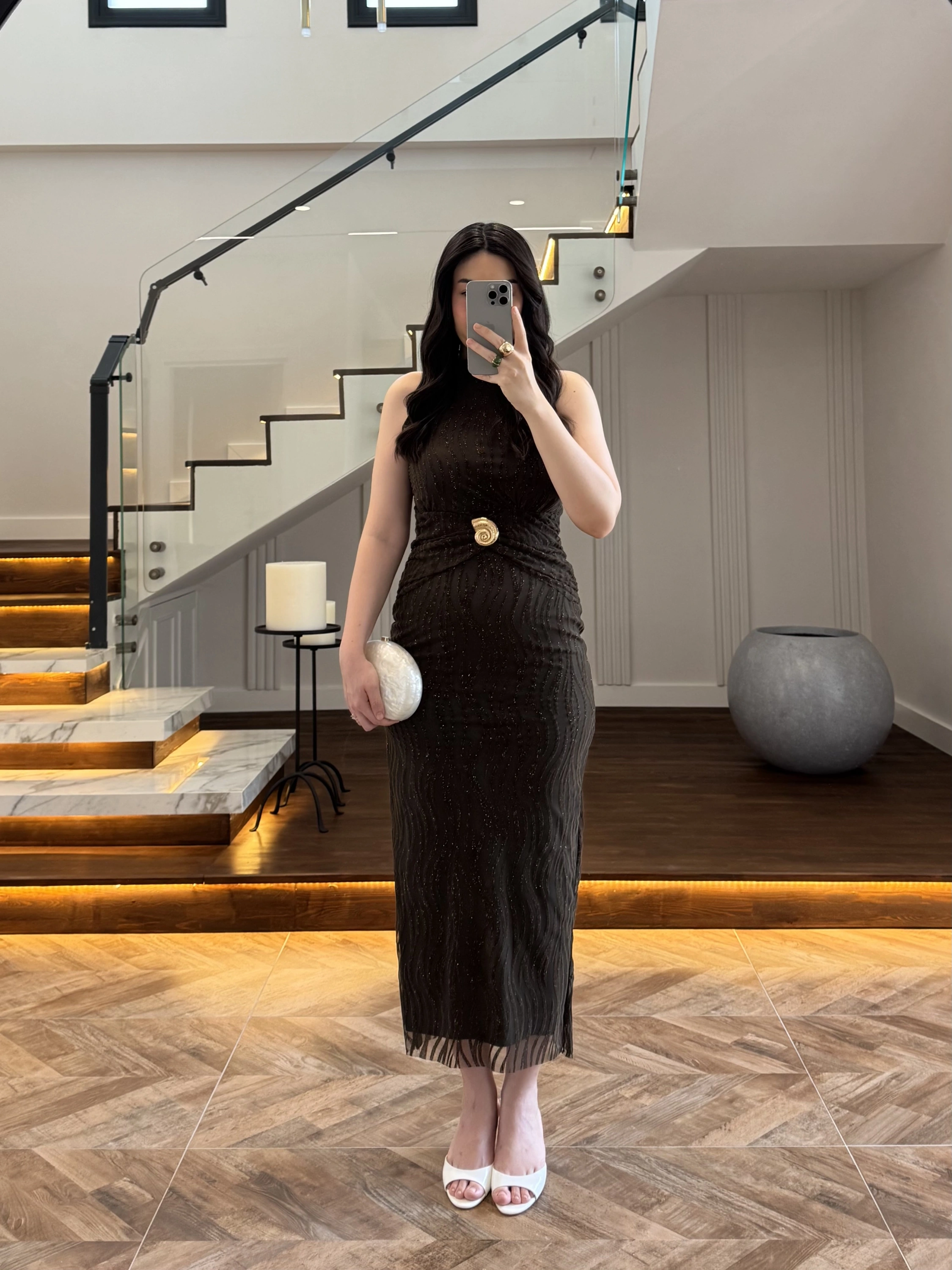 HAKİ SİMLİ GOLD AKSESURALI ELBİSE-4023