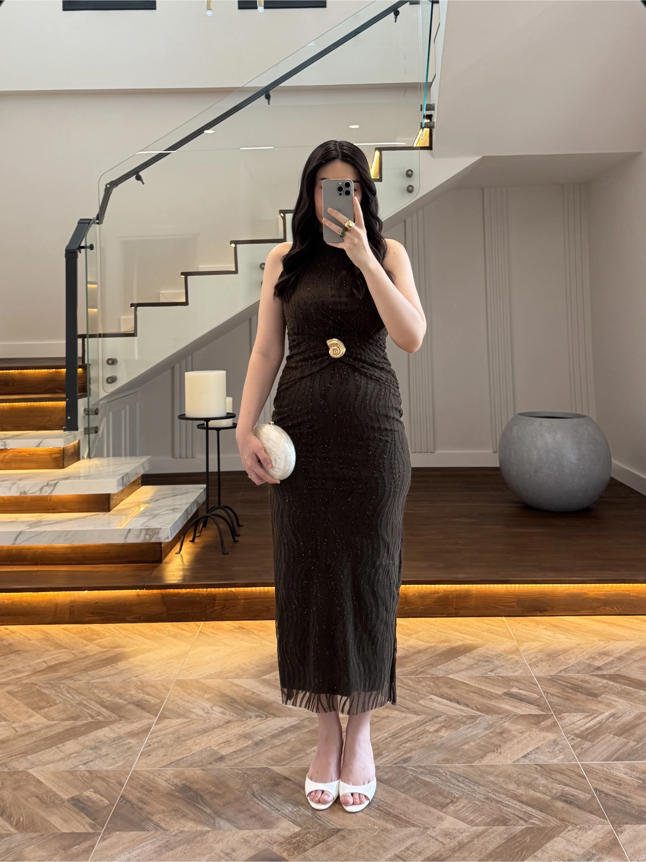 HAKİ SİMLİ GOLD AKSESURALI ELBİSE-4023