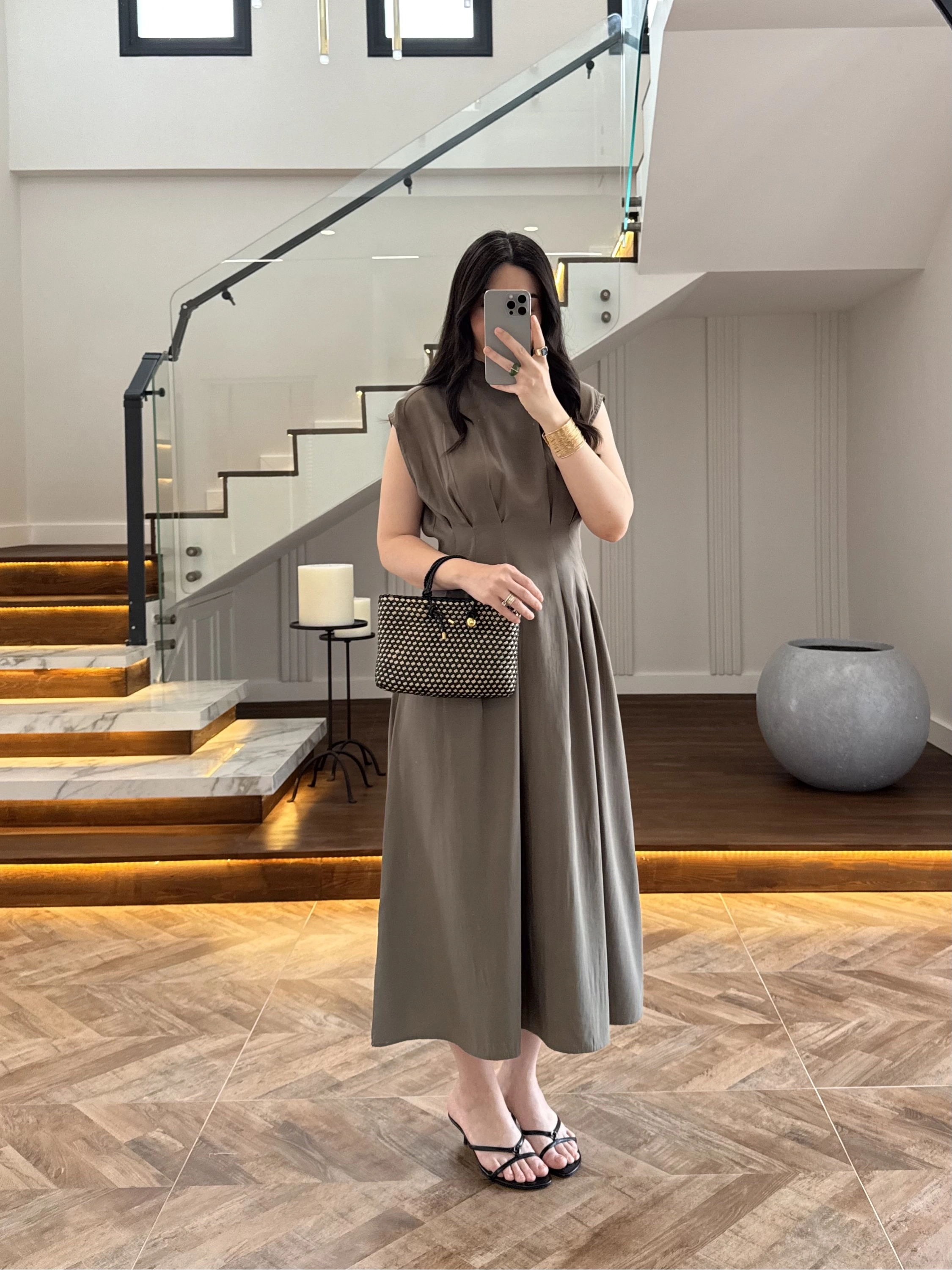 HAKİ TENSEL KUŞAKLI PENSLİ ELBİSE-260987