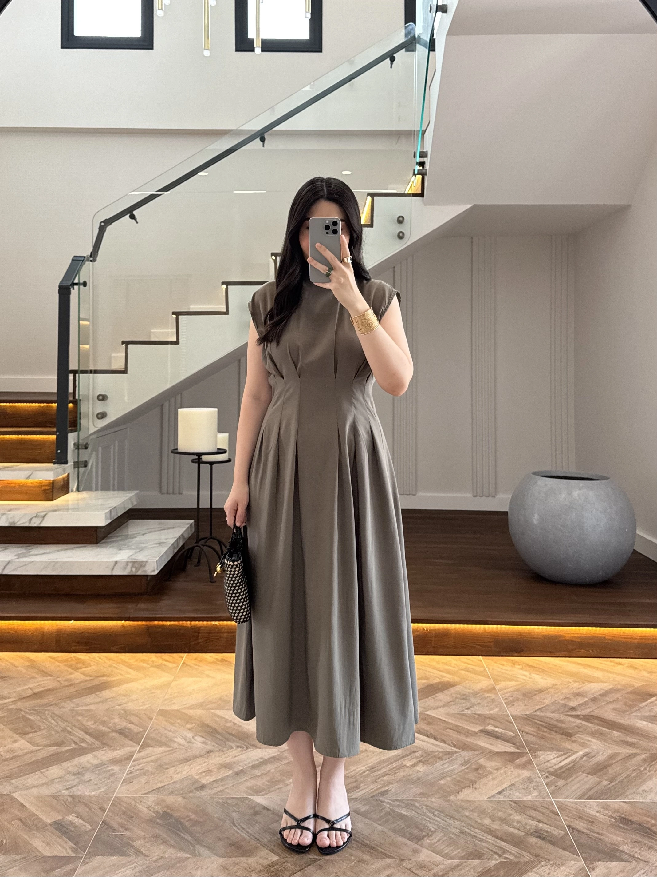 HAKİ TENSEL KUŞAKLI PENSLİ ELBİSE-260987