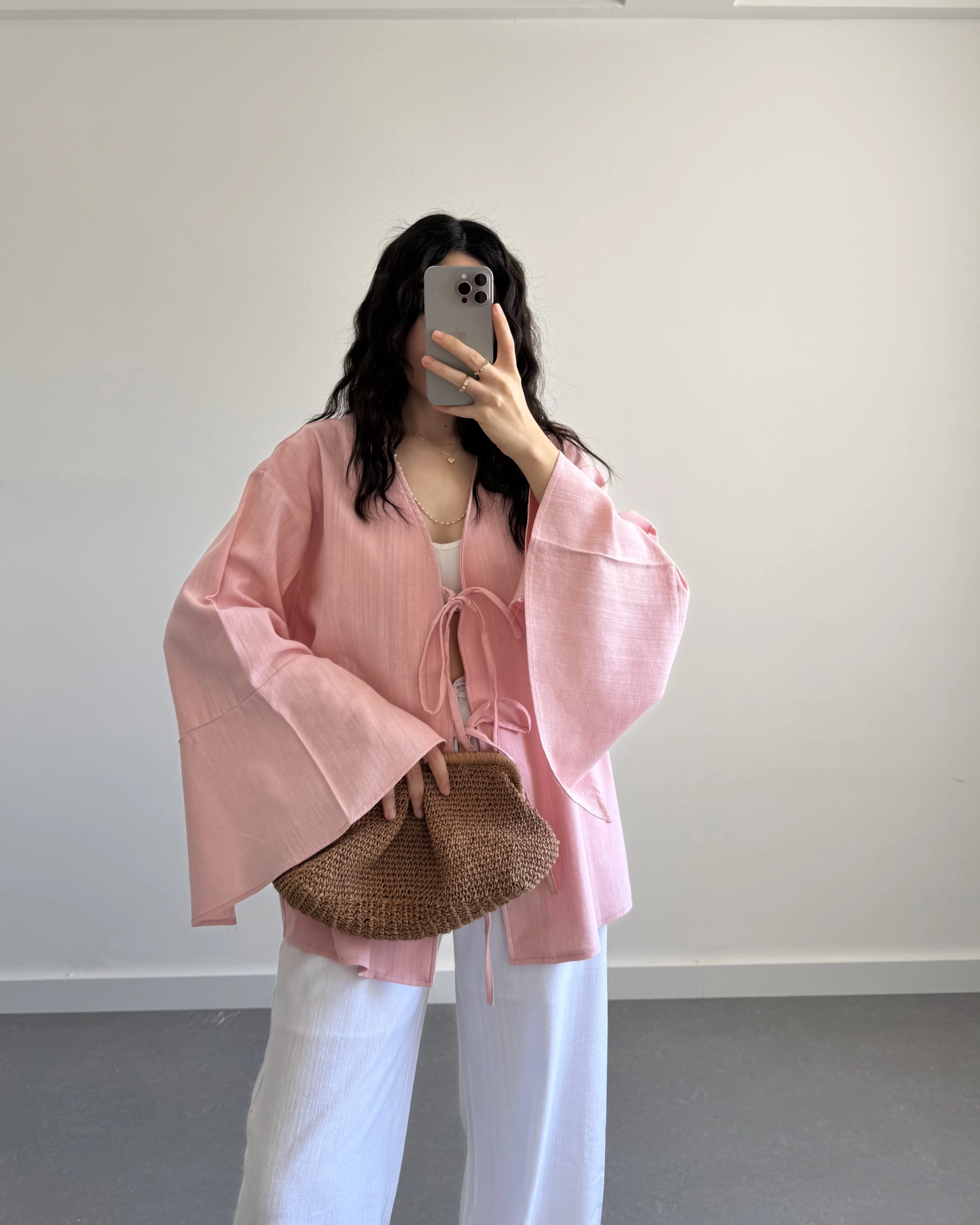 HAM KETEN PEMBE SALAŞ KİMONO