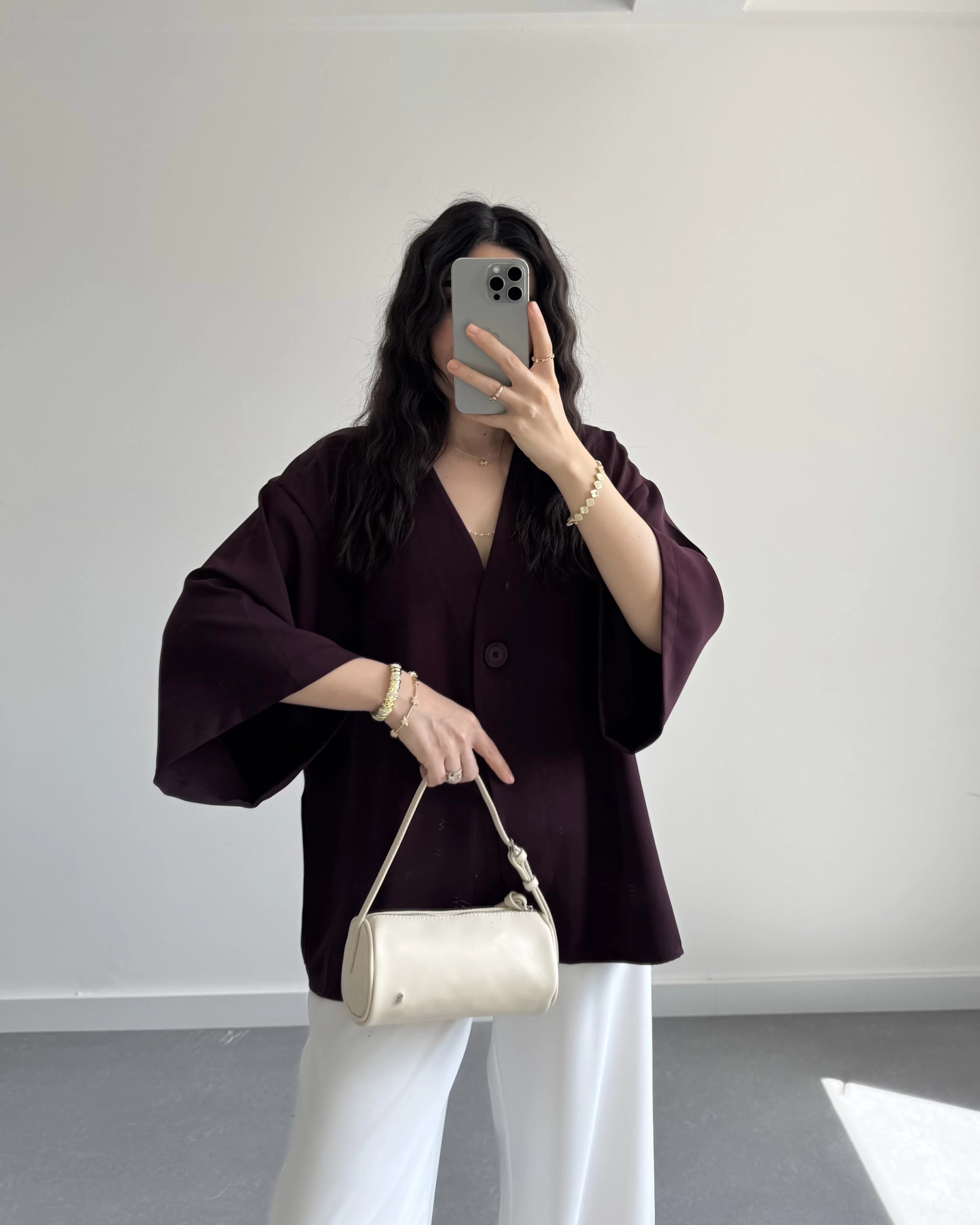 HARDY CREP KUMAŞ ÖNÜ DÜĞMELİ KİMONO MÜRDÜM