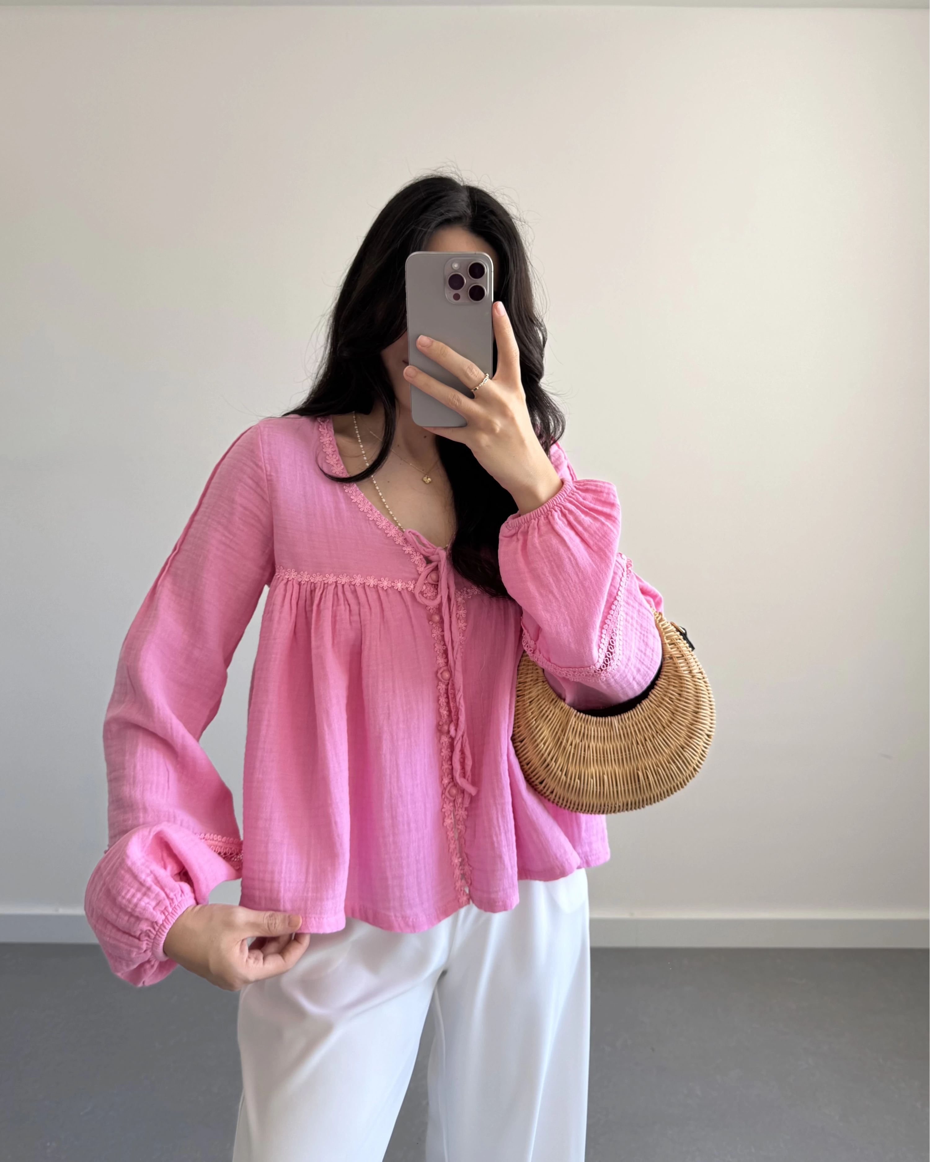 JOSİE PEMBE MÜSLİN BLUZ