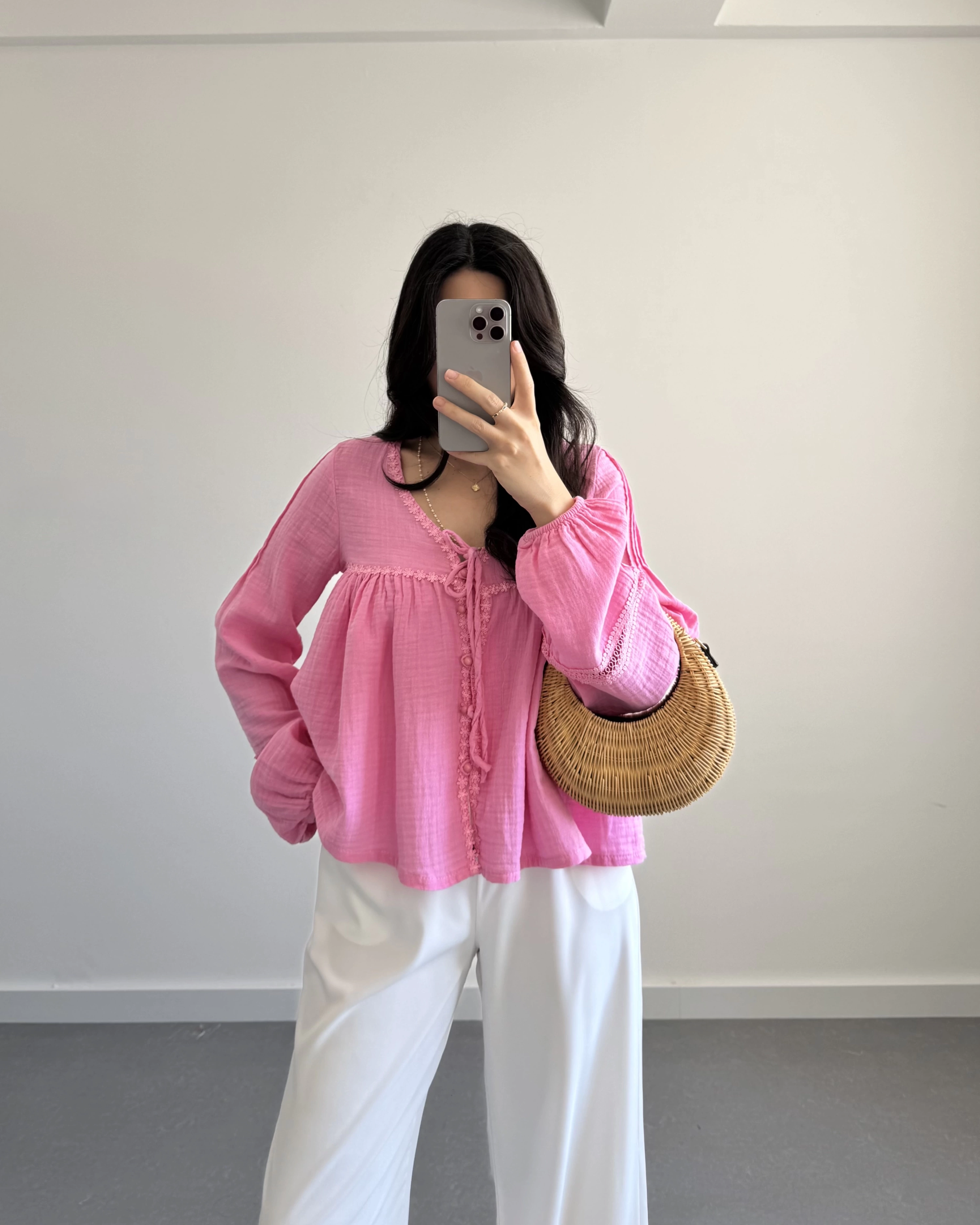 JOSİE PEMBE MÜSLİN BLUZ