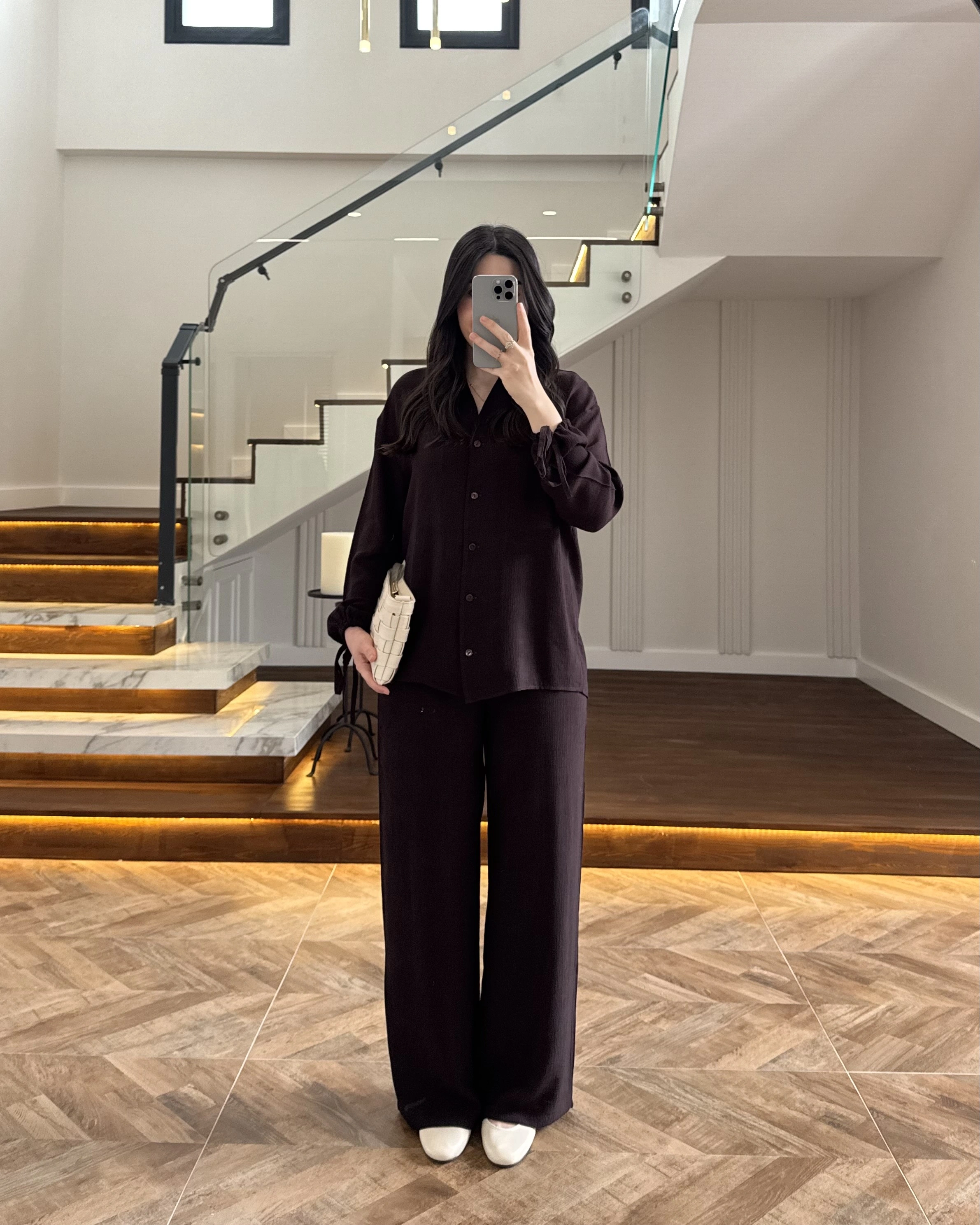 KAHVE VİSKON GÖMLEK TAKIM-9050