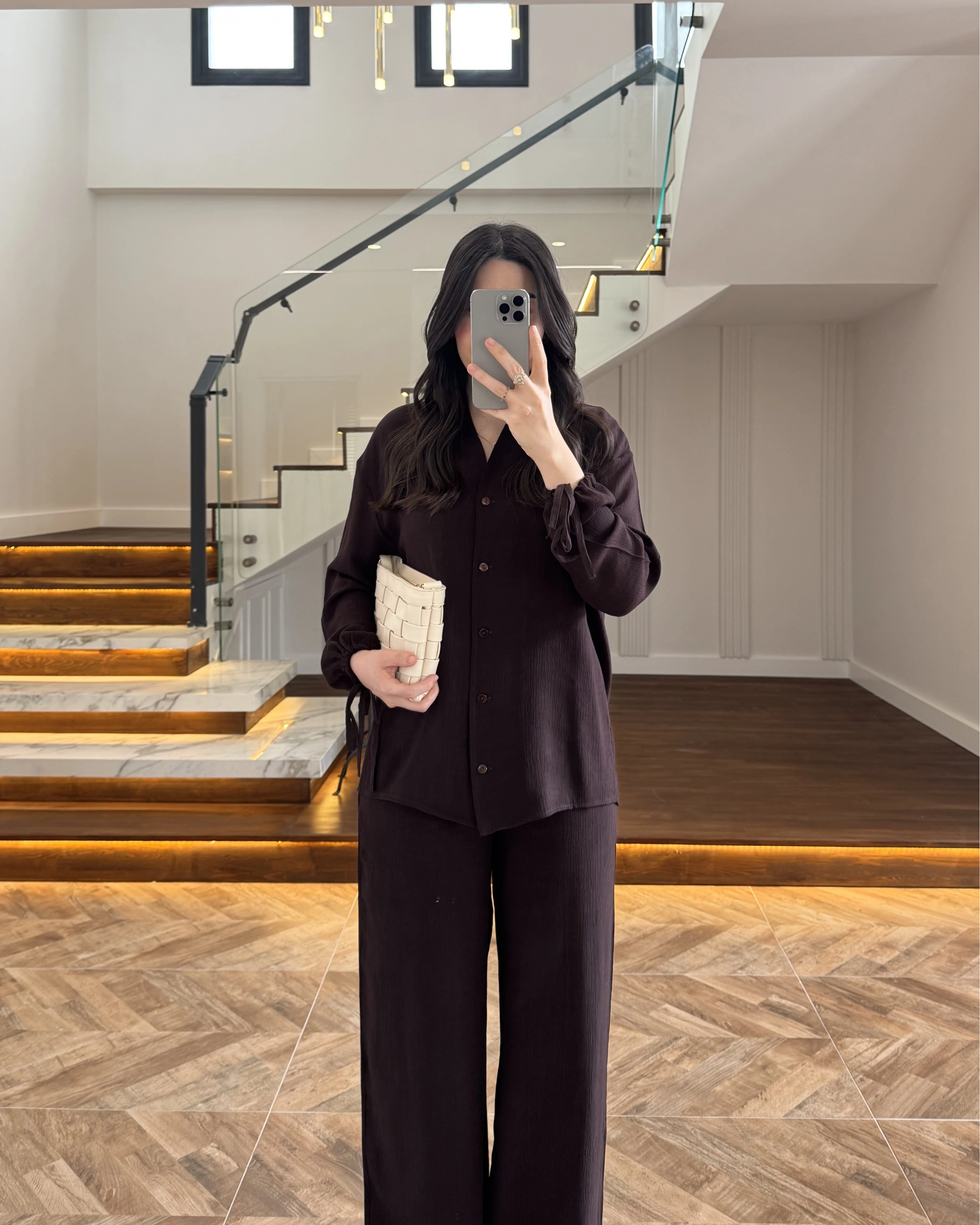 KAHVE VİSKON GÖMLEK TAKIM-9050