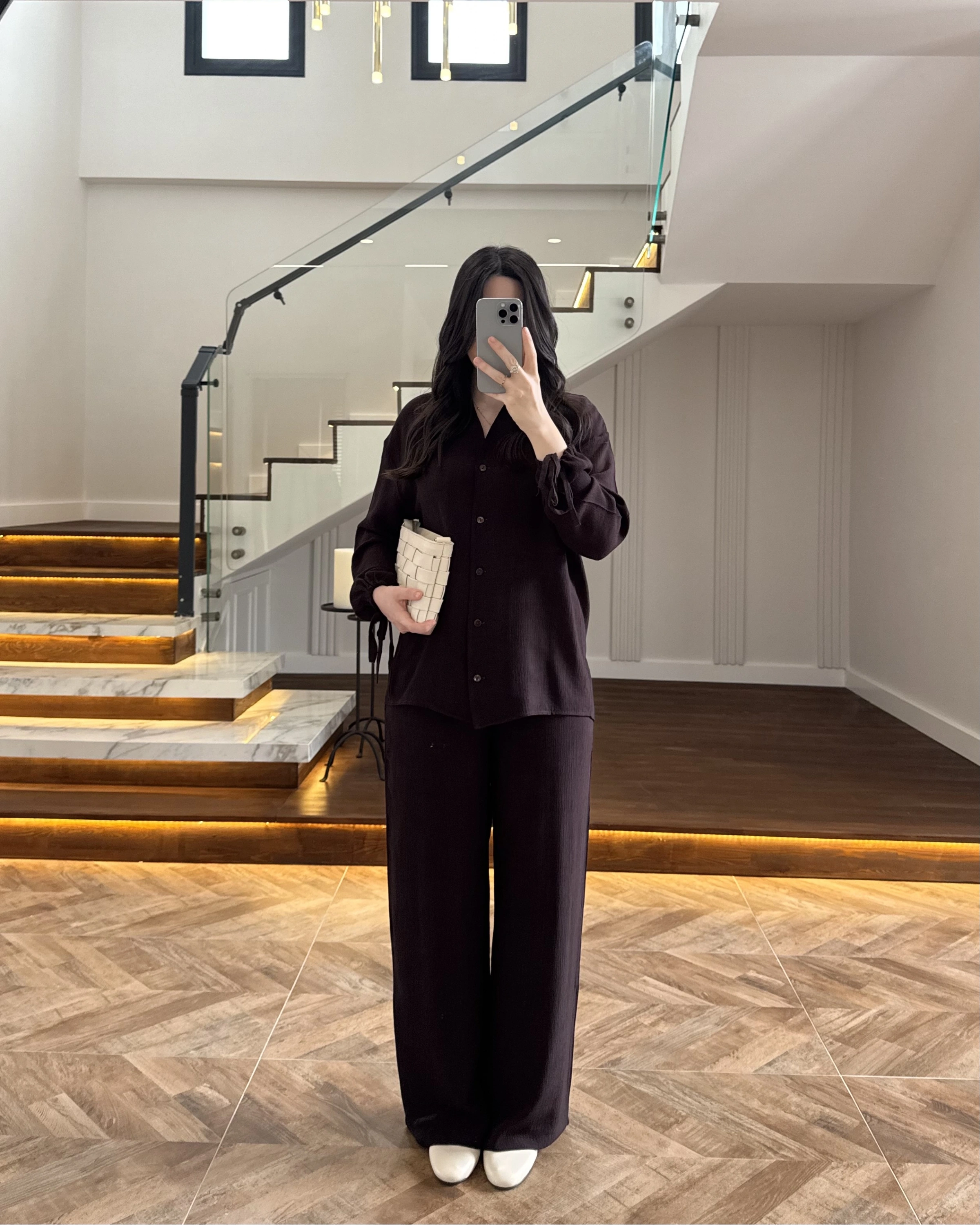 KAHVE VİSKON GÖMLEK TAKIM-9050