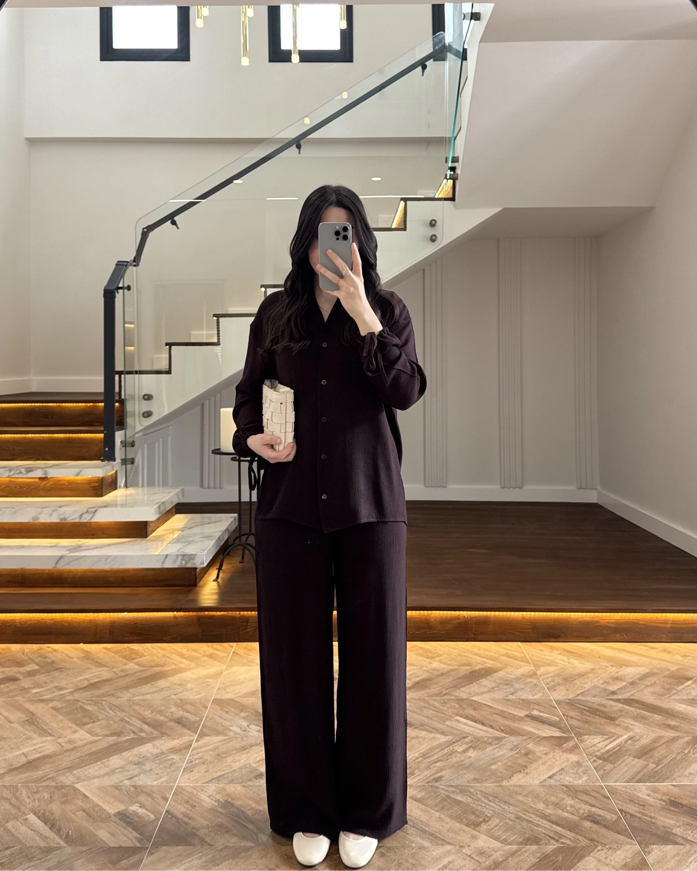 KAHVE VİSKON GÖMLEK TAKIM-9050