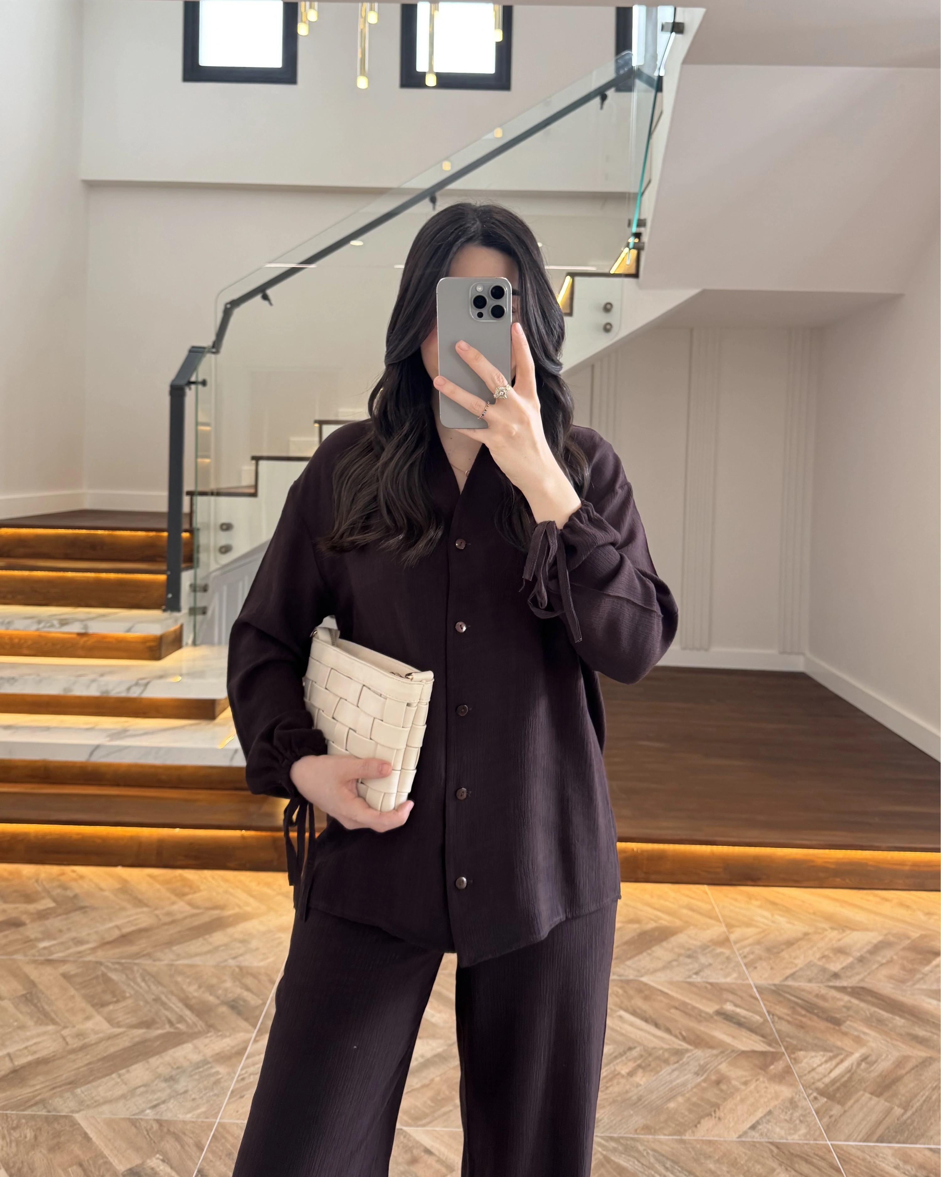 KAHVE VİSKON GÖMLEK TAKIM-9050