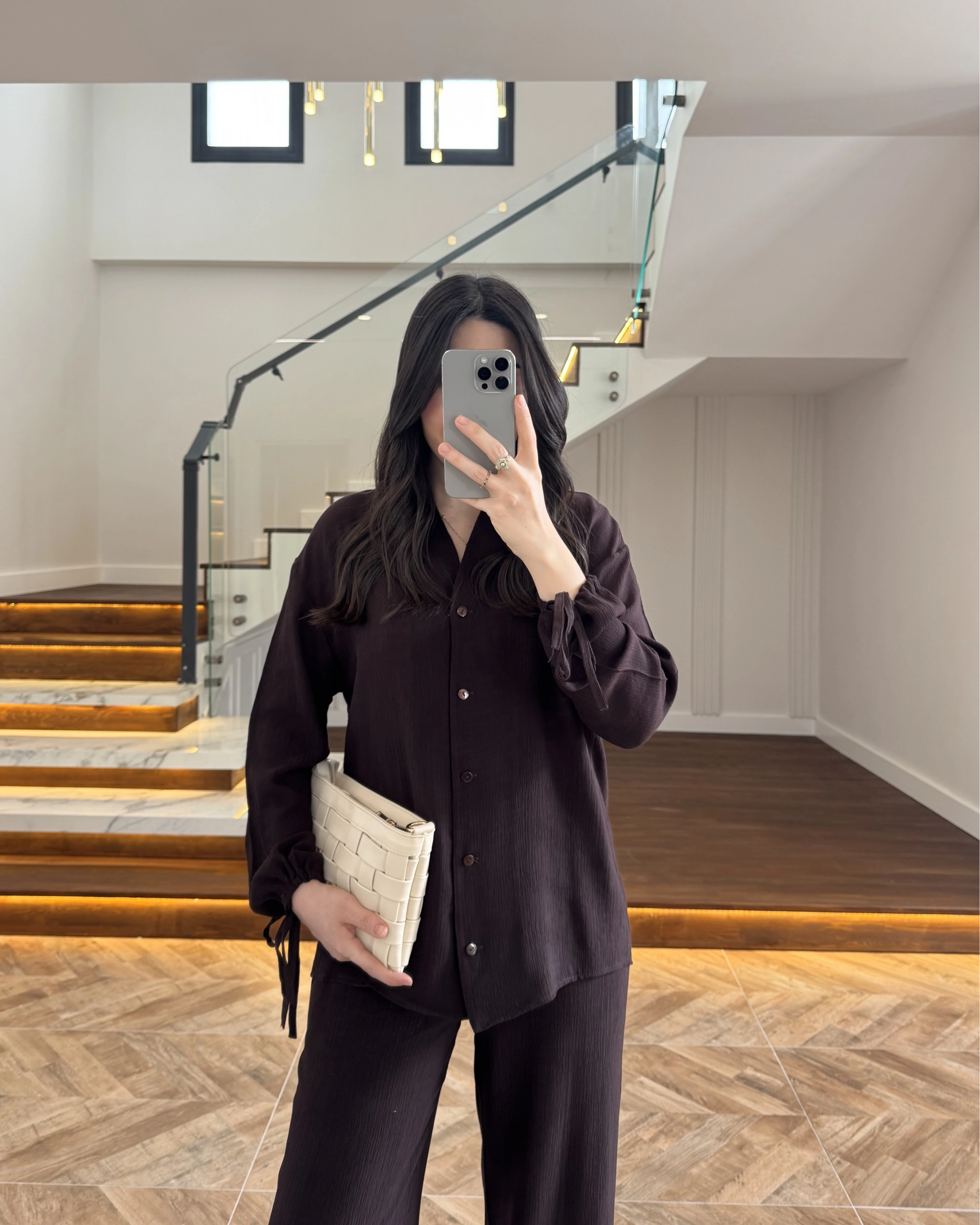 KAHVE VİSKON GÖMLEK TAKIM-9050