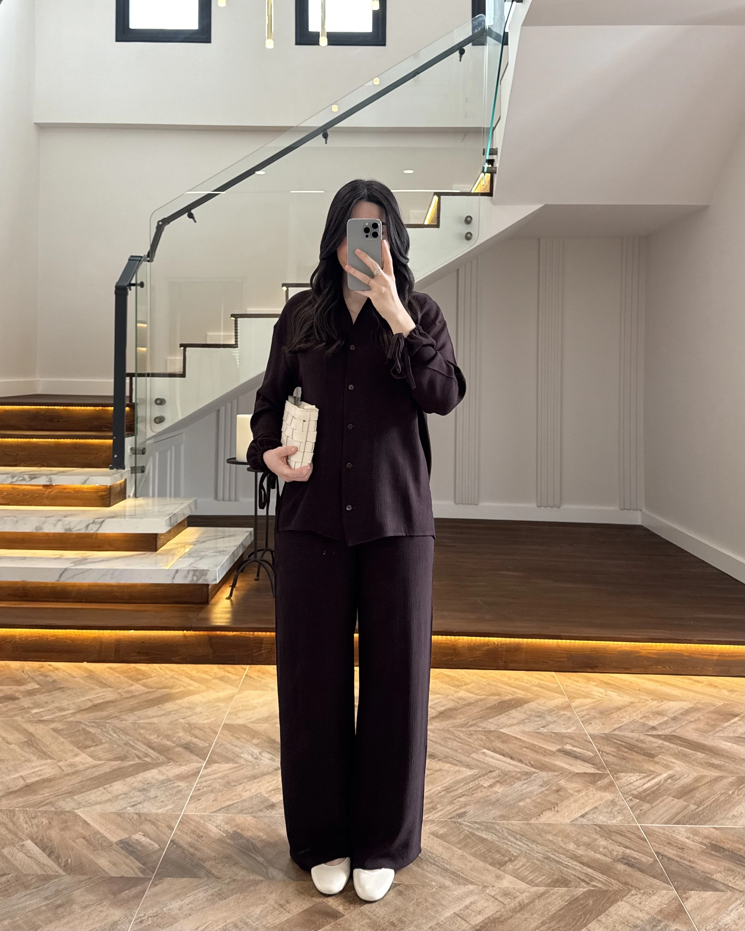 KAHVE VİSKON GÖMLEK TAKIM-9050