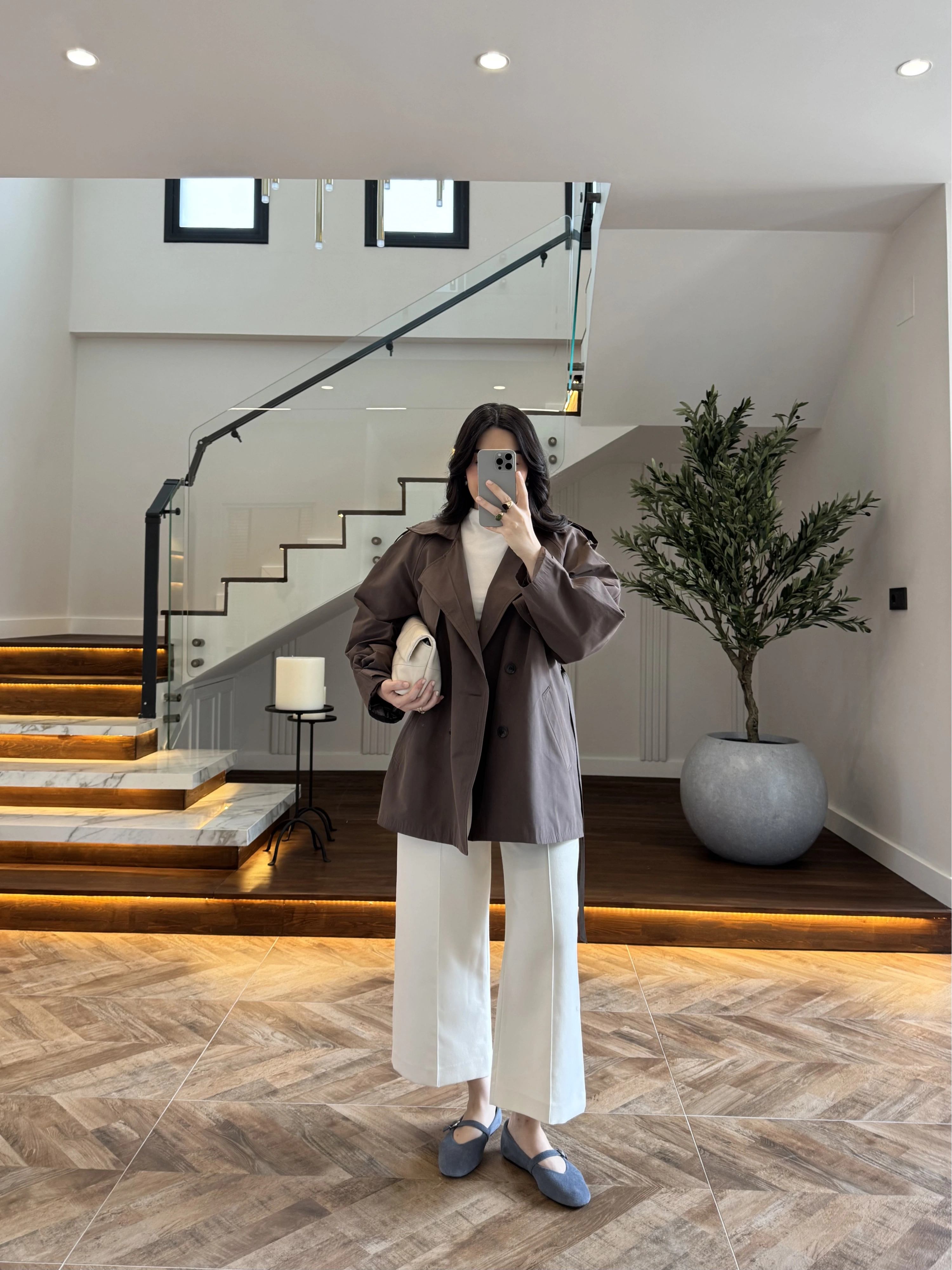 KAHVE ALLERLİ ARA BOY TRENÇKOT -7556