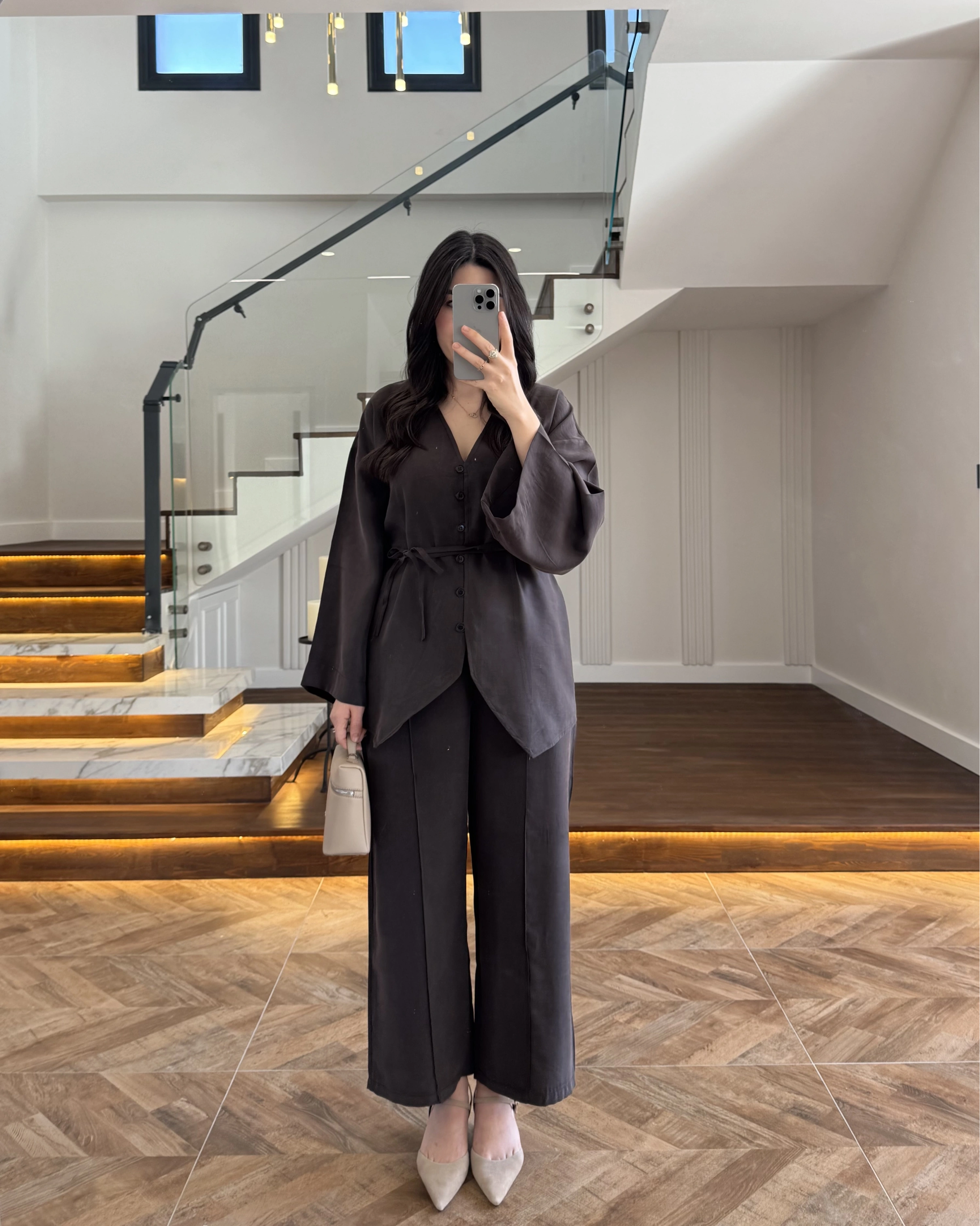 (15 ŞUBAT KARGOLAMA) KAHVE BAĞLAMALI DÜĞMELİ TAKIM -8916