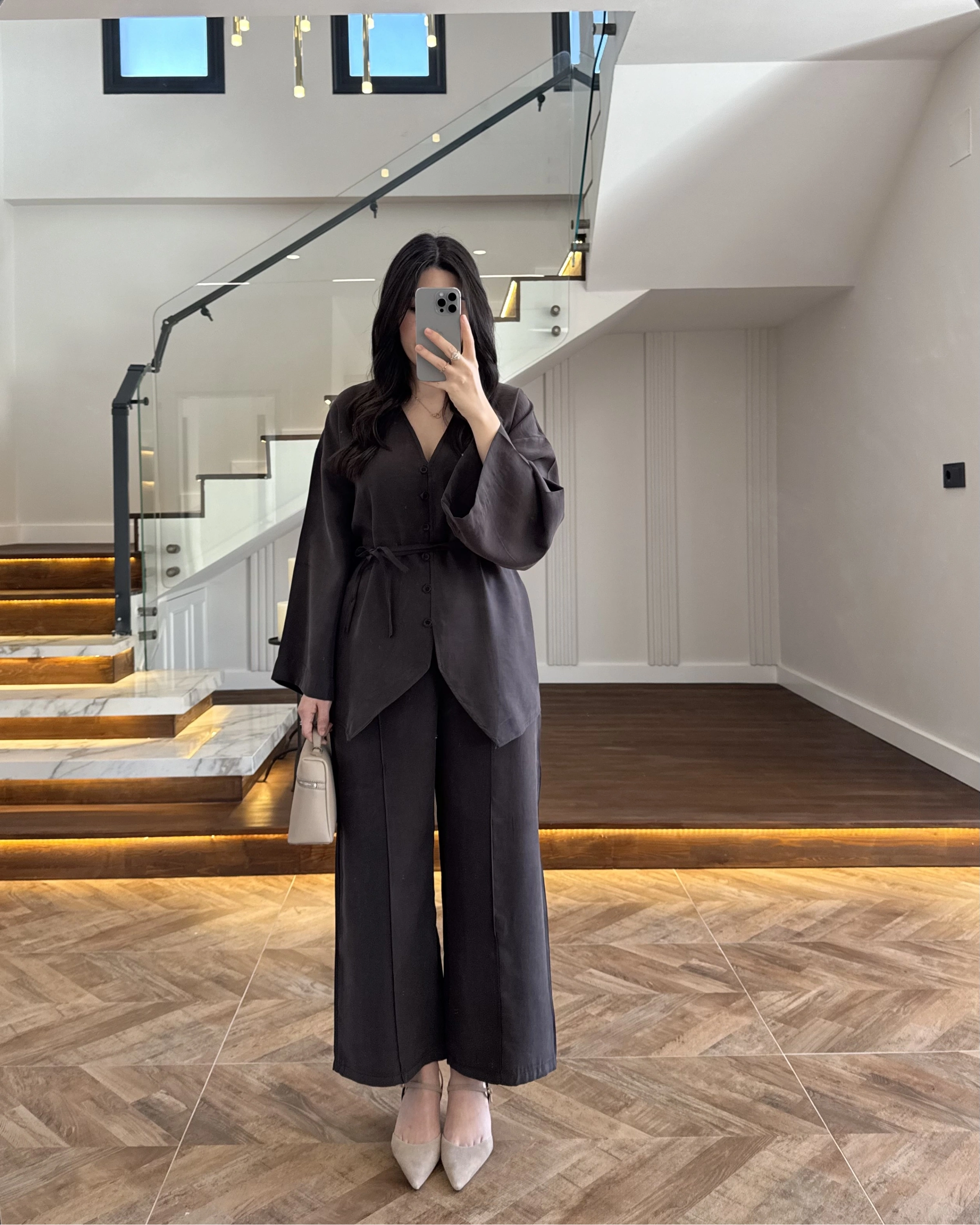 (15 ŞUBAT KARGOLAMA) KAHVE BAĞLAMALI DÜĞMELİ TAKIM -8916