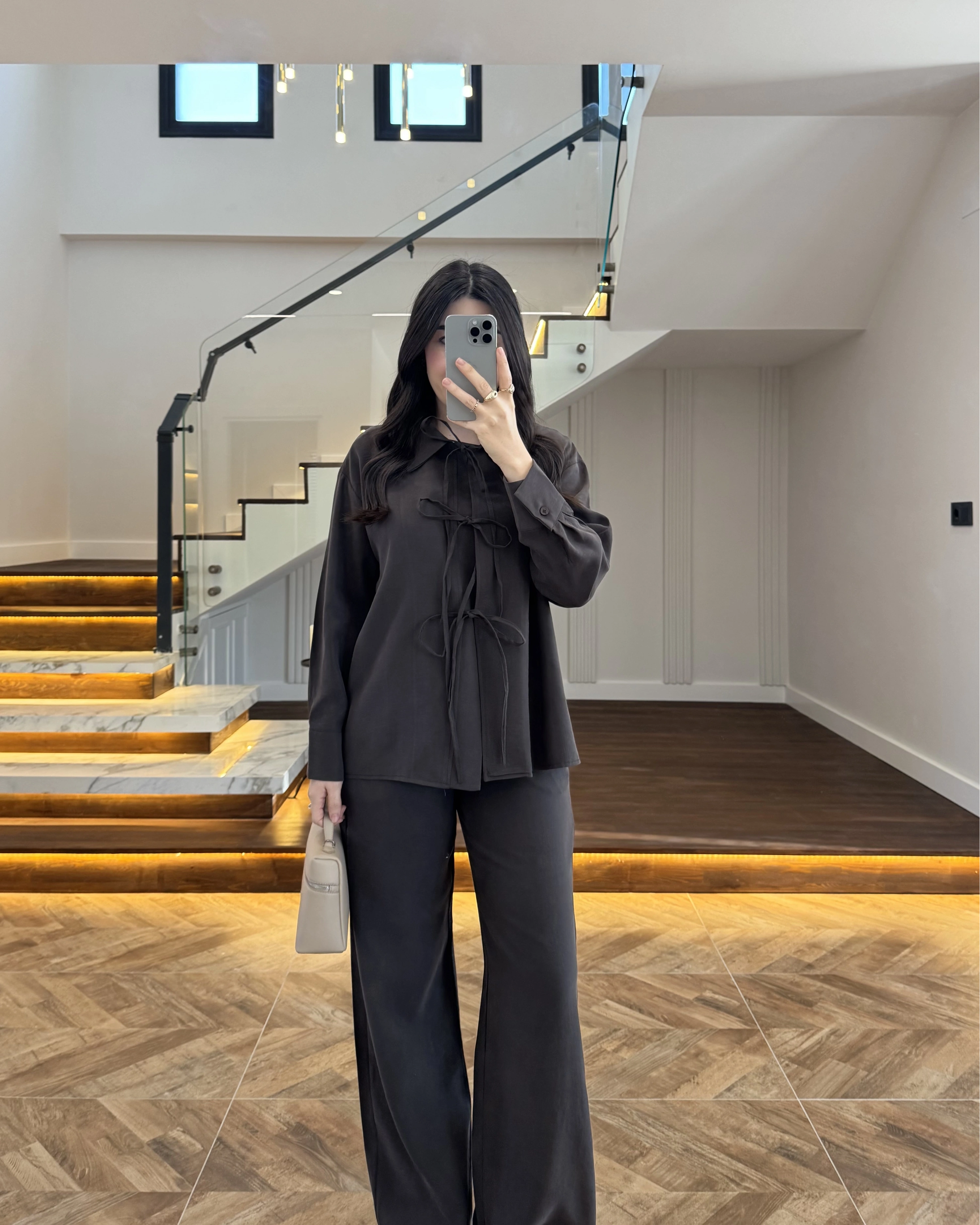 KAHVE BAĞLAMALI GÖMLEK TAKIM -8949