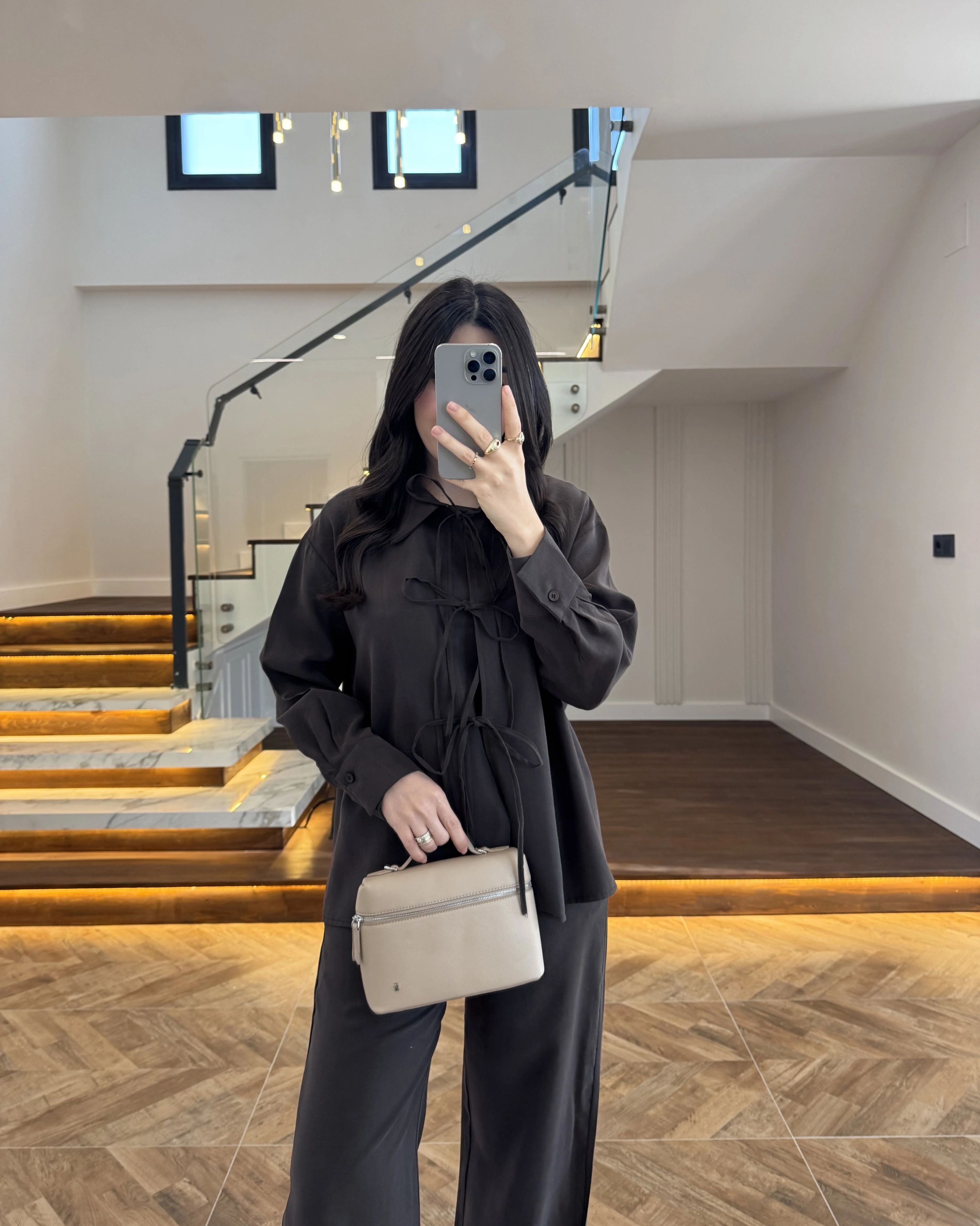 KAHVE BAĞLAMALI GÖMLEK TAKIM -8949