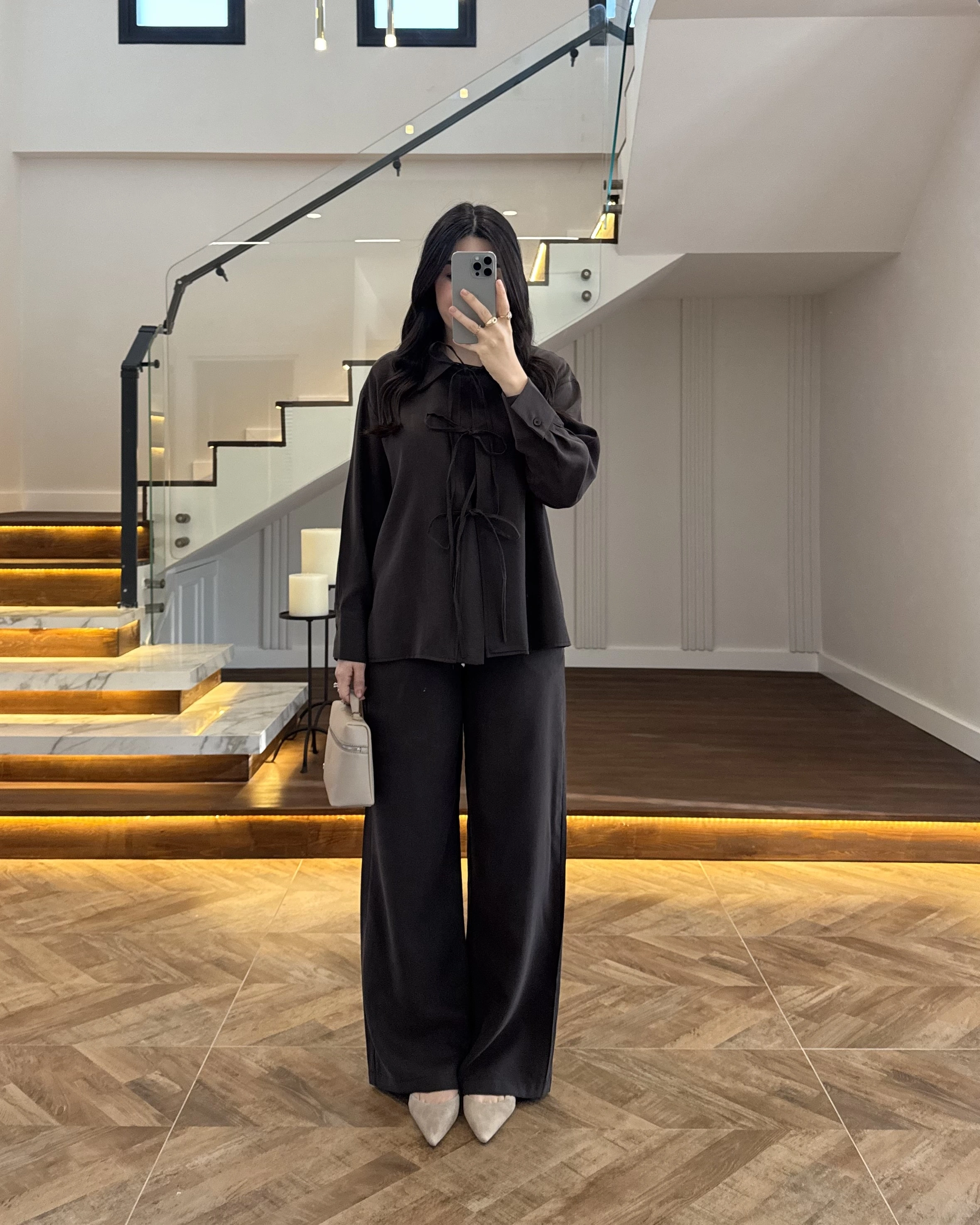 KAHVE BAĞLAMALI GÖMLEK TAKIM -8949