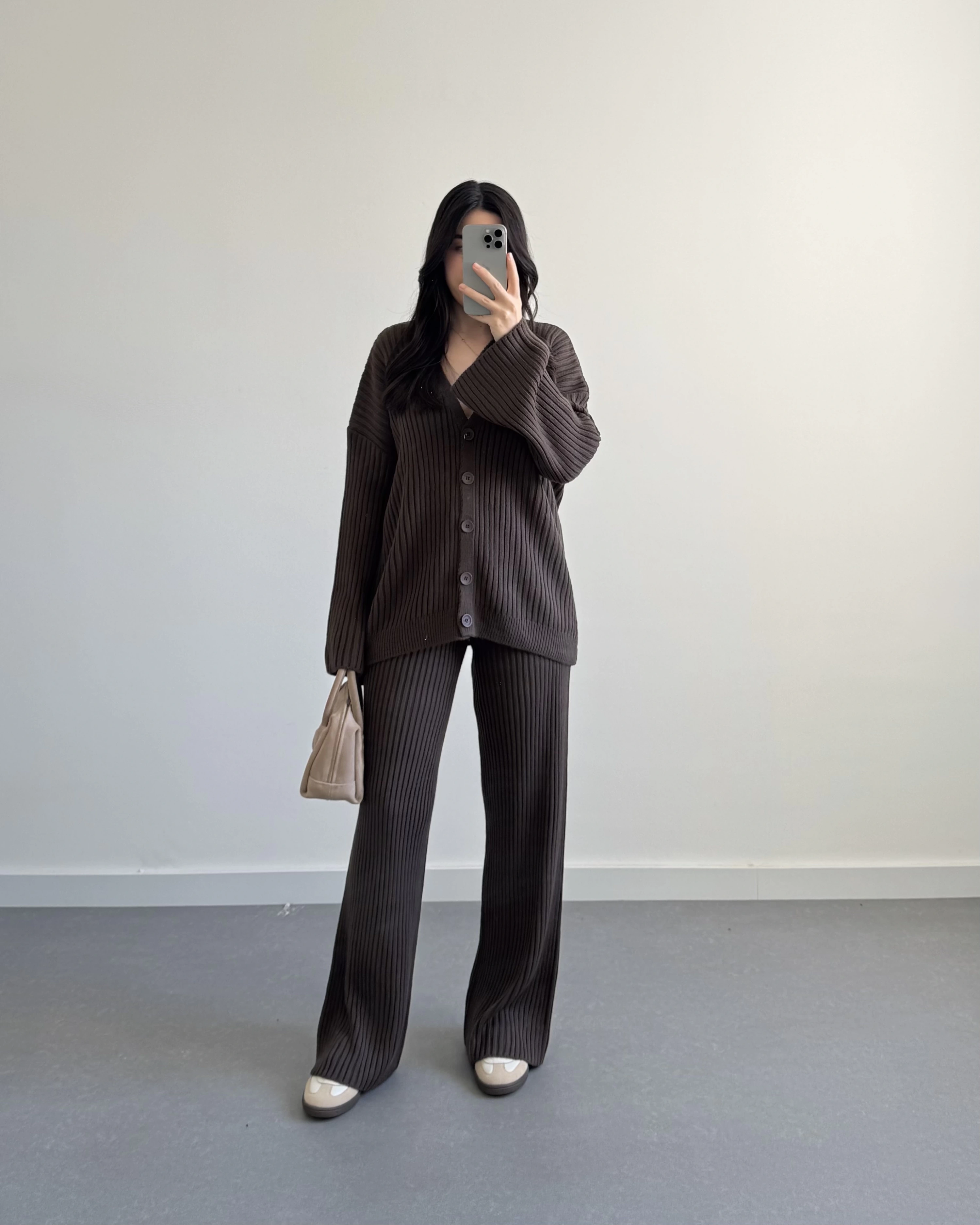 KAHVE BASİC FİTİLLİ HIRKA TAKIM