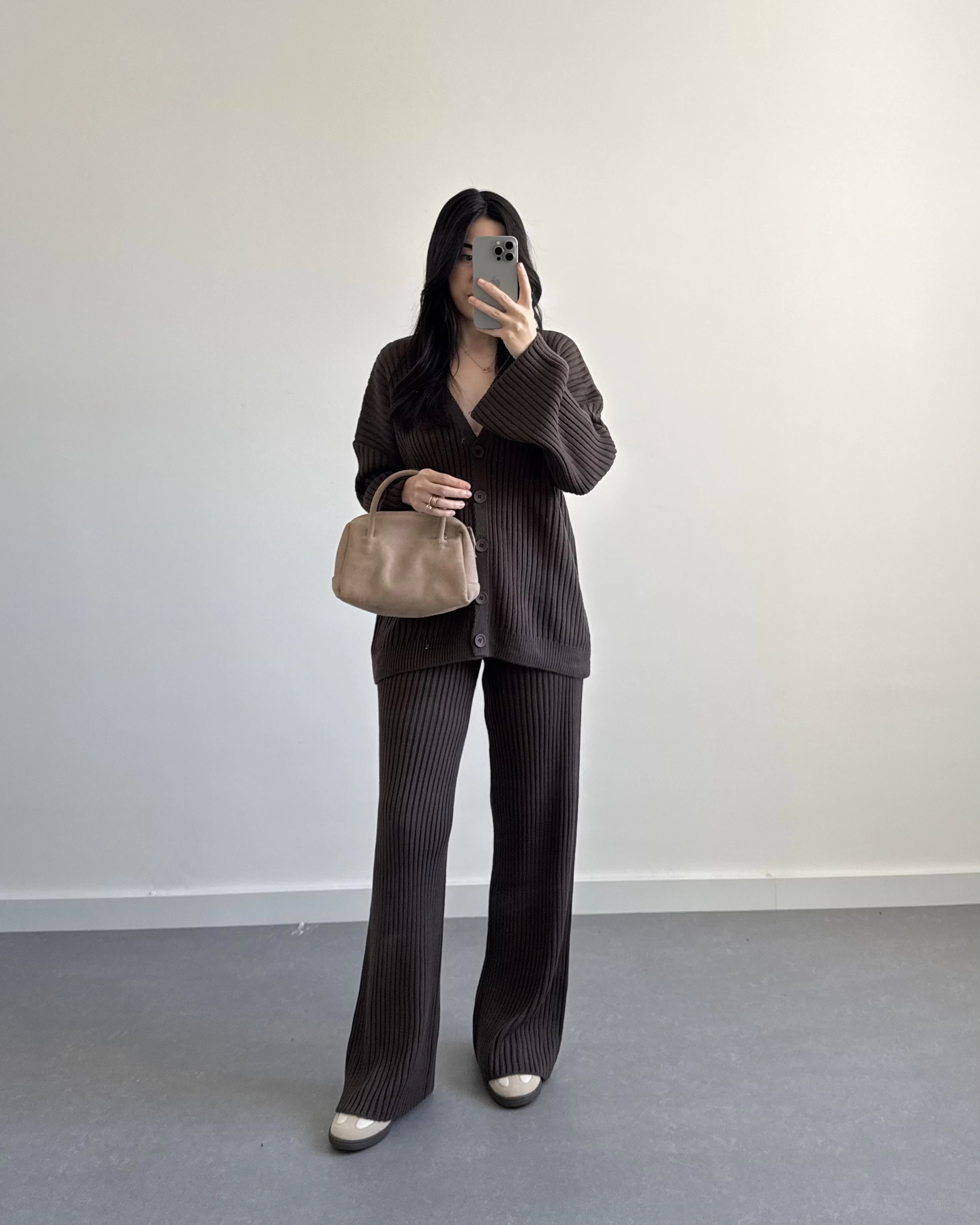 KAHVE BASİC FİTİLLİ HIRKA TAKIM