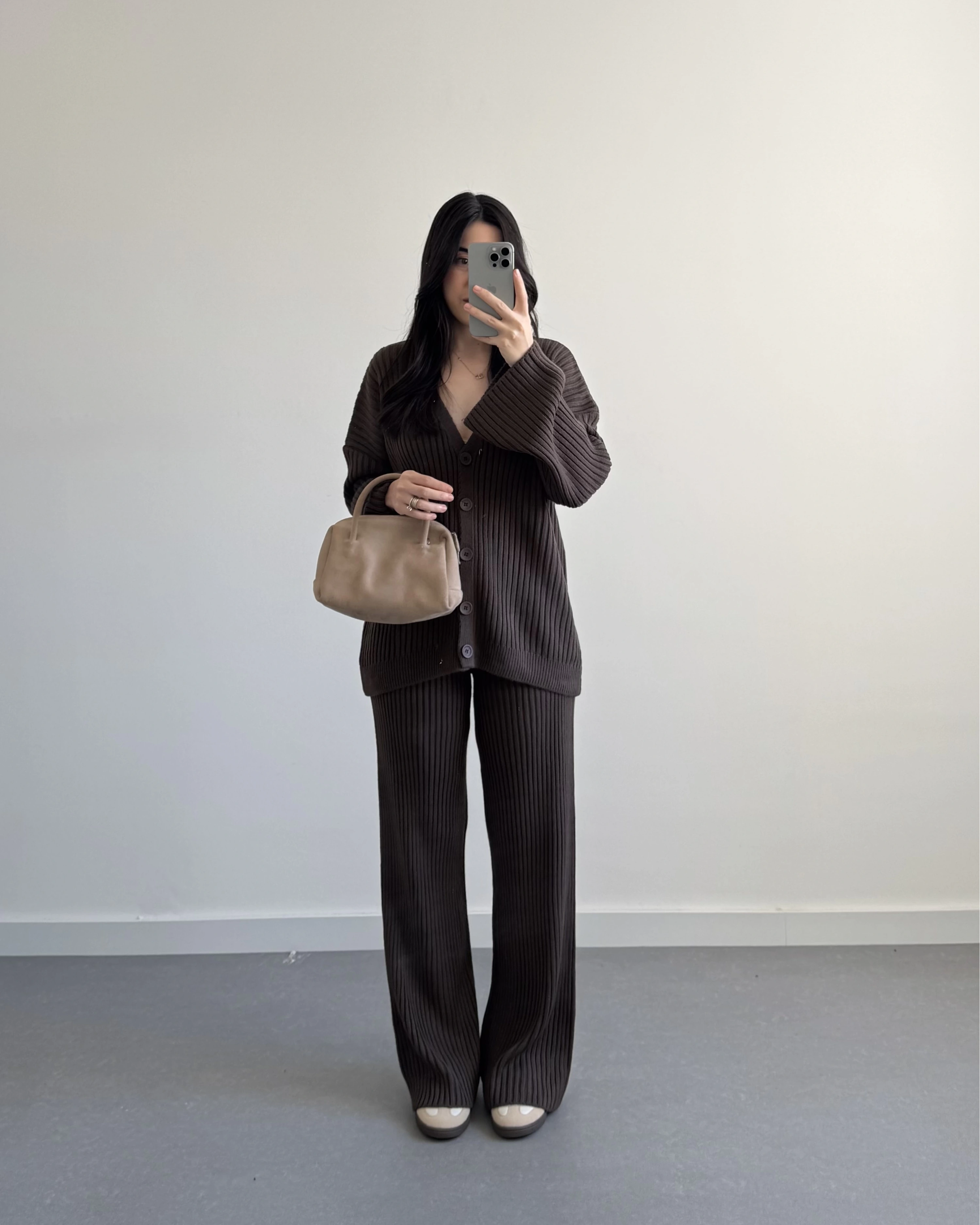 KAHVE BASİC FİTİLLİ HIRKA TAKIM