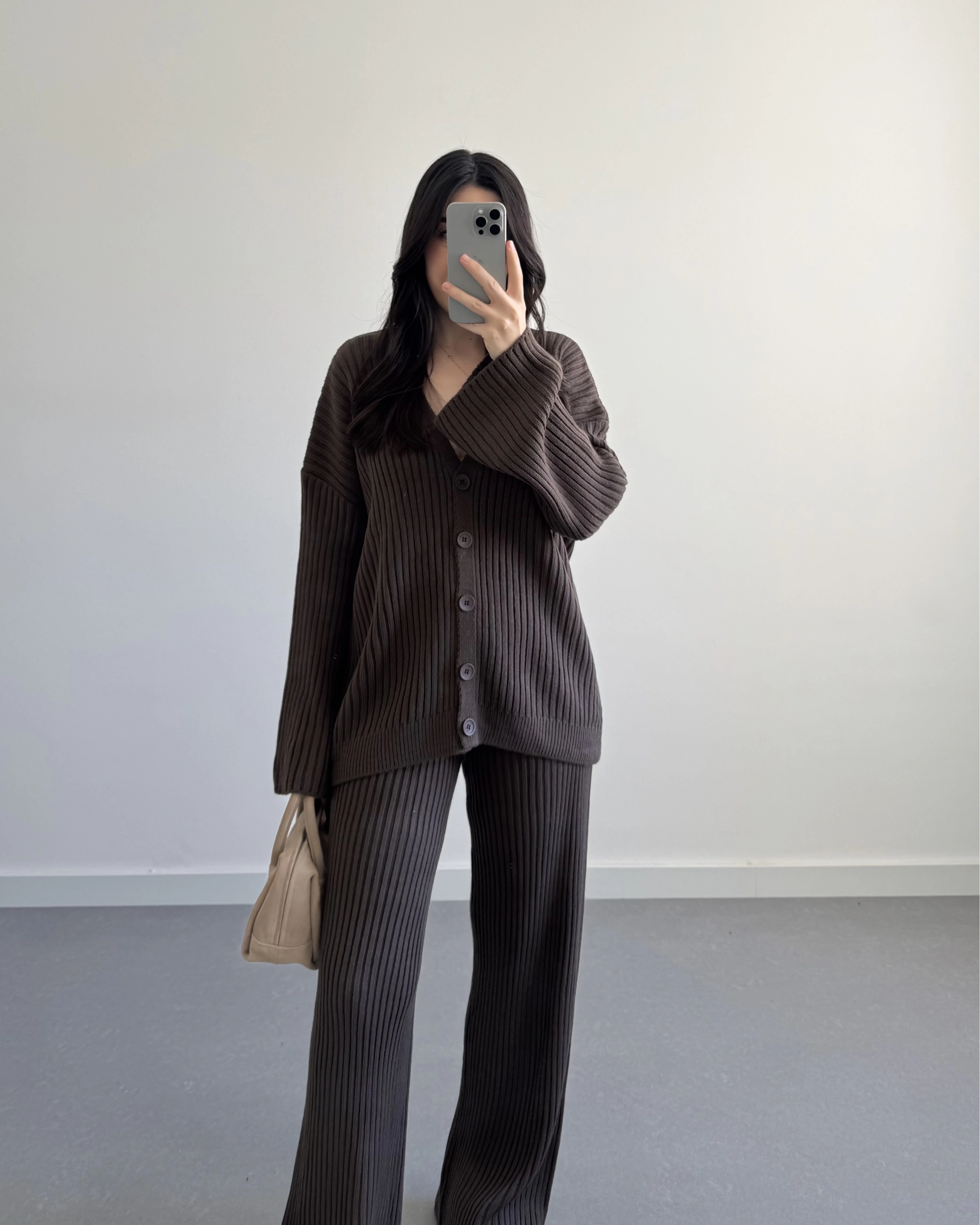 KAHVE BASİC FİTİLLİ HIRKA TAKIM