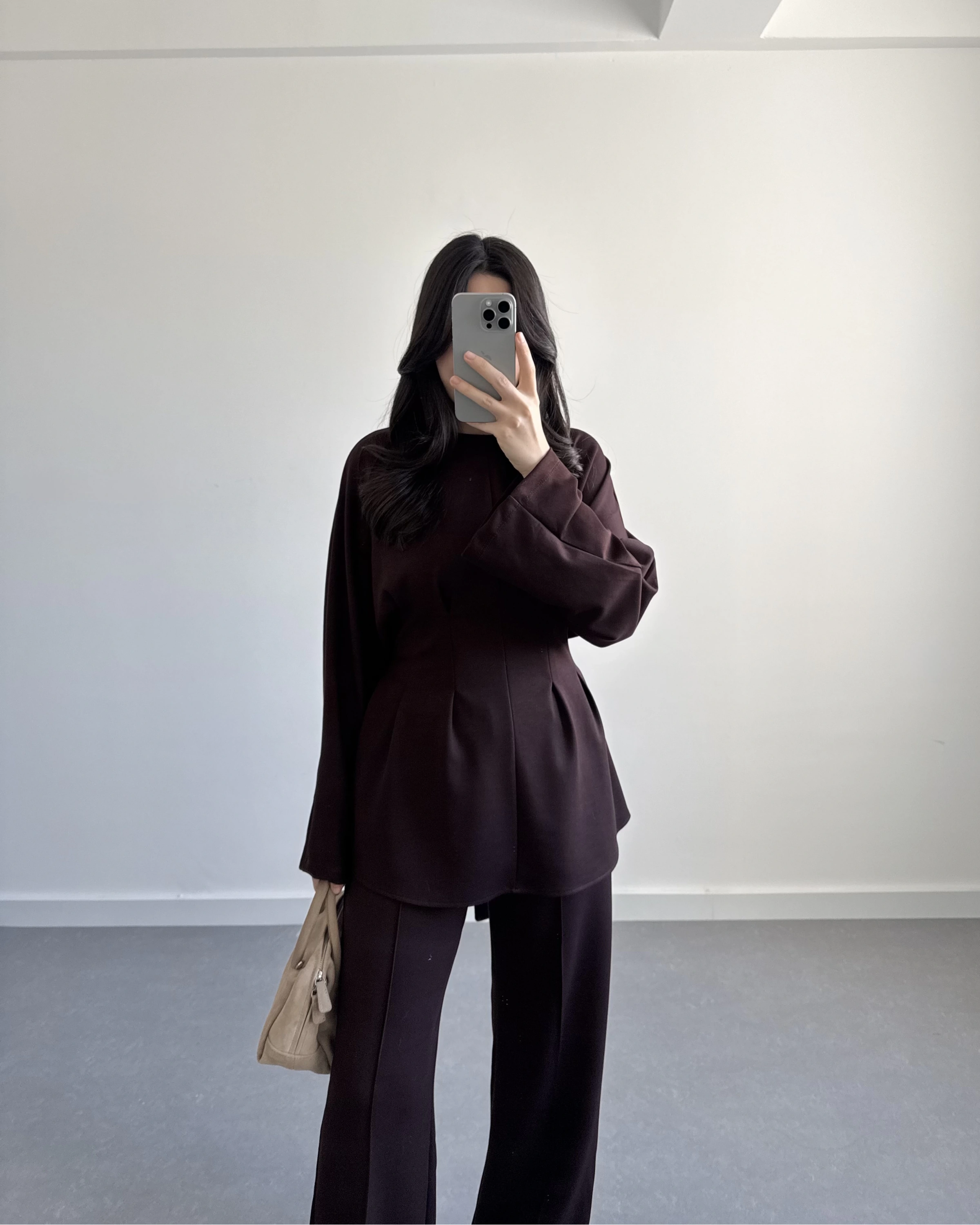 KAHVE BELİ KUŞAKLI PİLELİ MODAL TAKIM