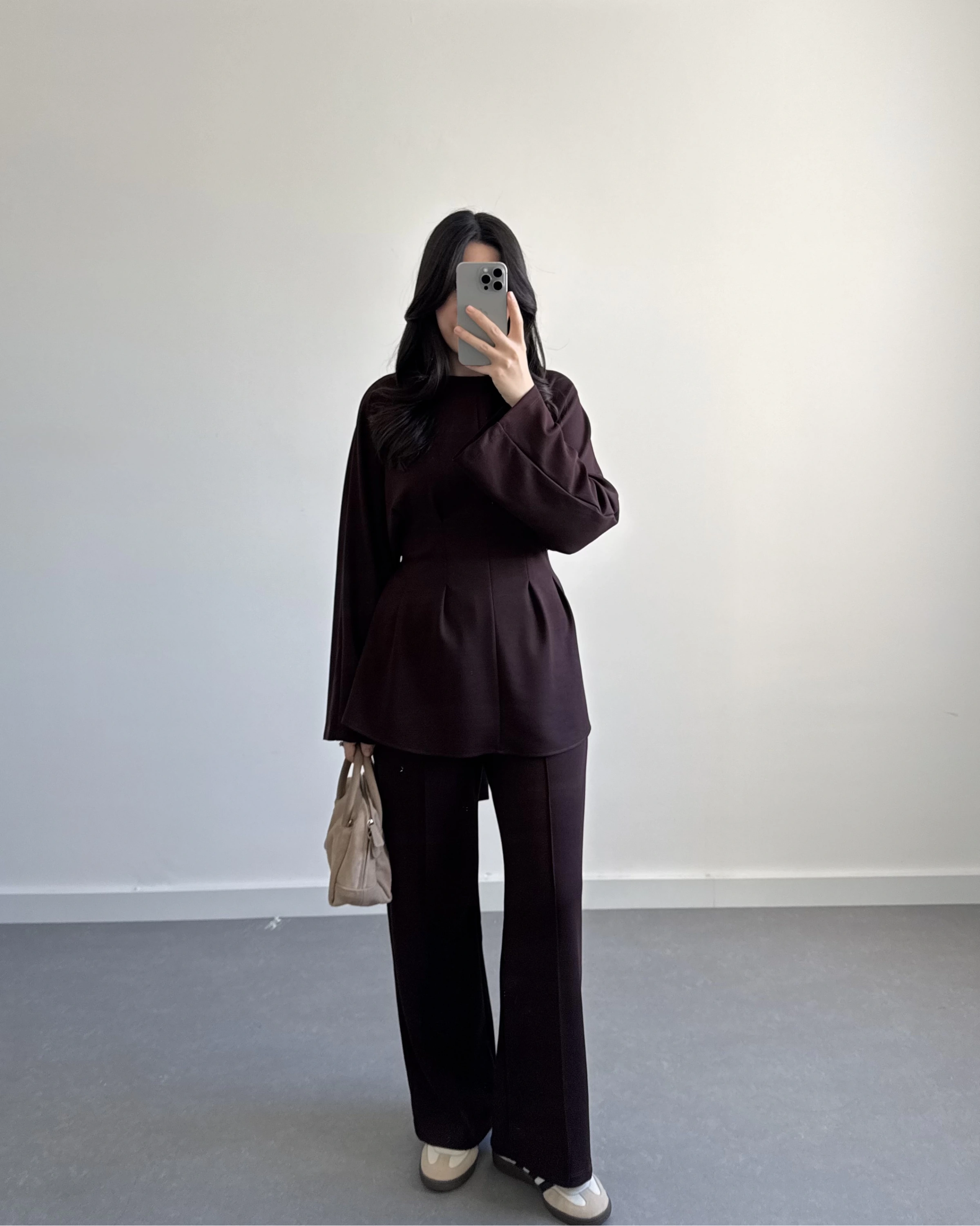 KAHVE BELİ KUŞAKLI PİLELİ MODAL TAKIM