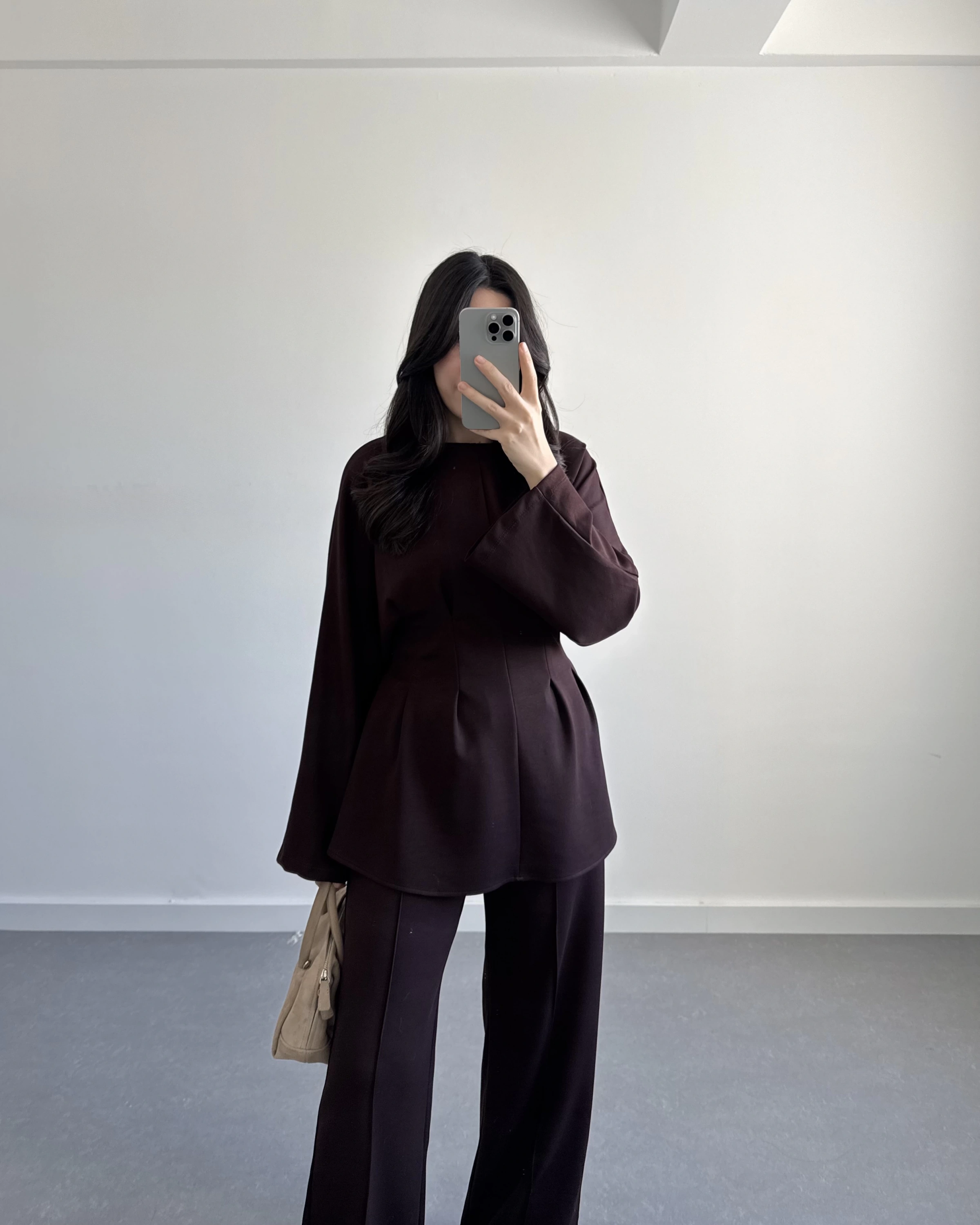 KAHVE BELİ KUŞAKLI PİLELİ MODAL TAKIM