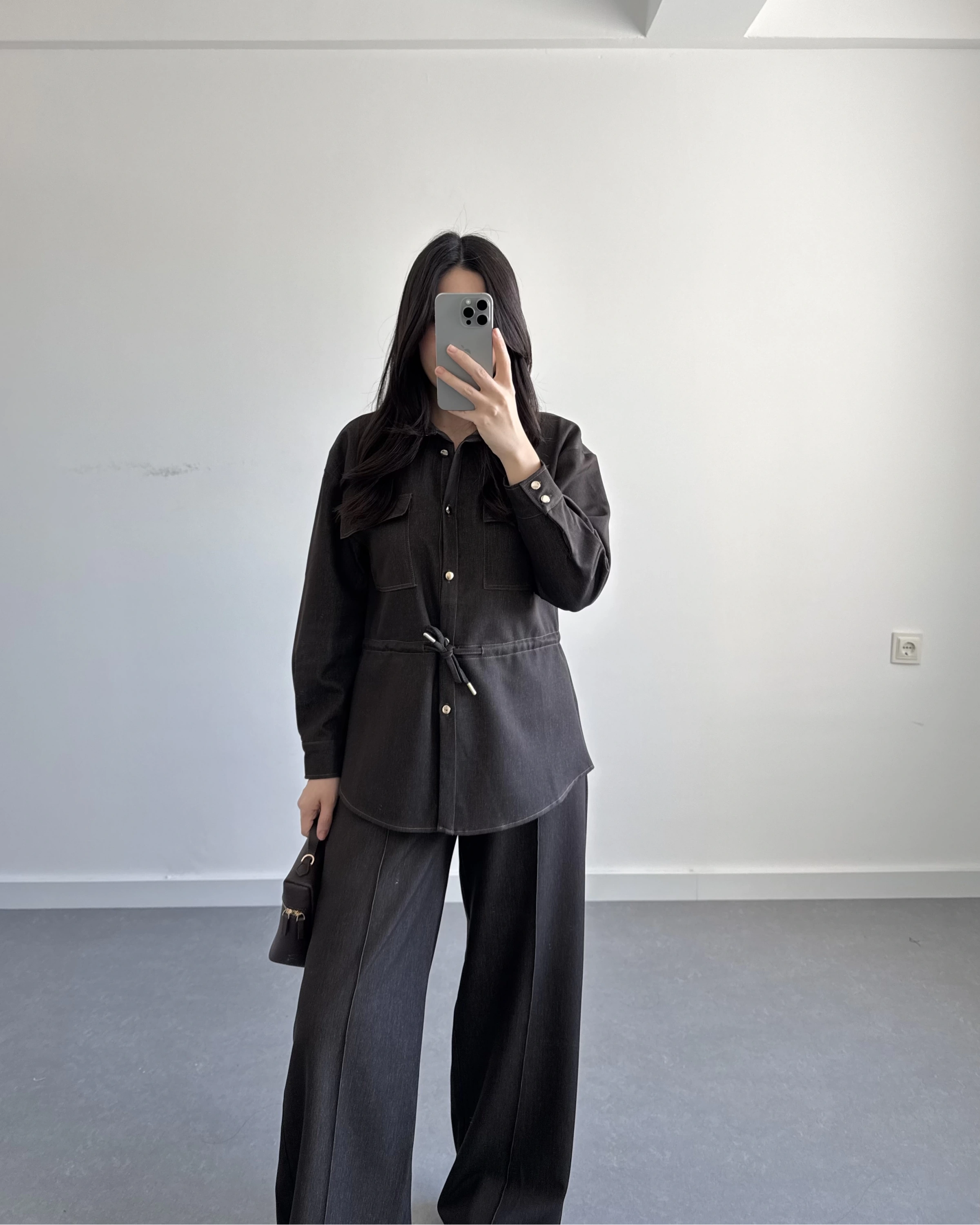 KAHVE BELİ LASTİKLİ DENİM TAKIM