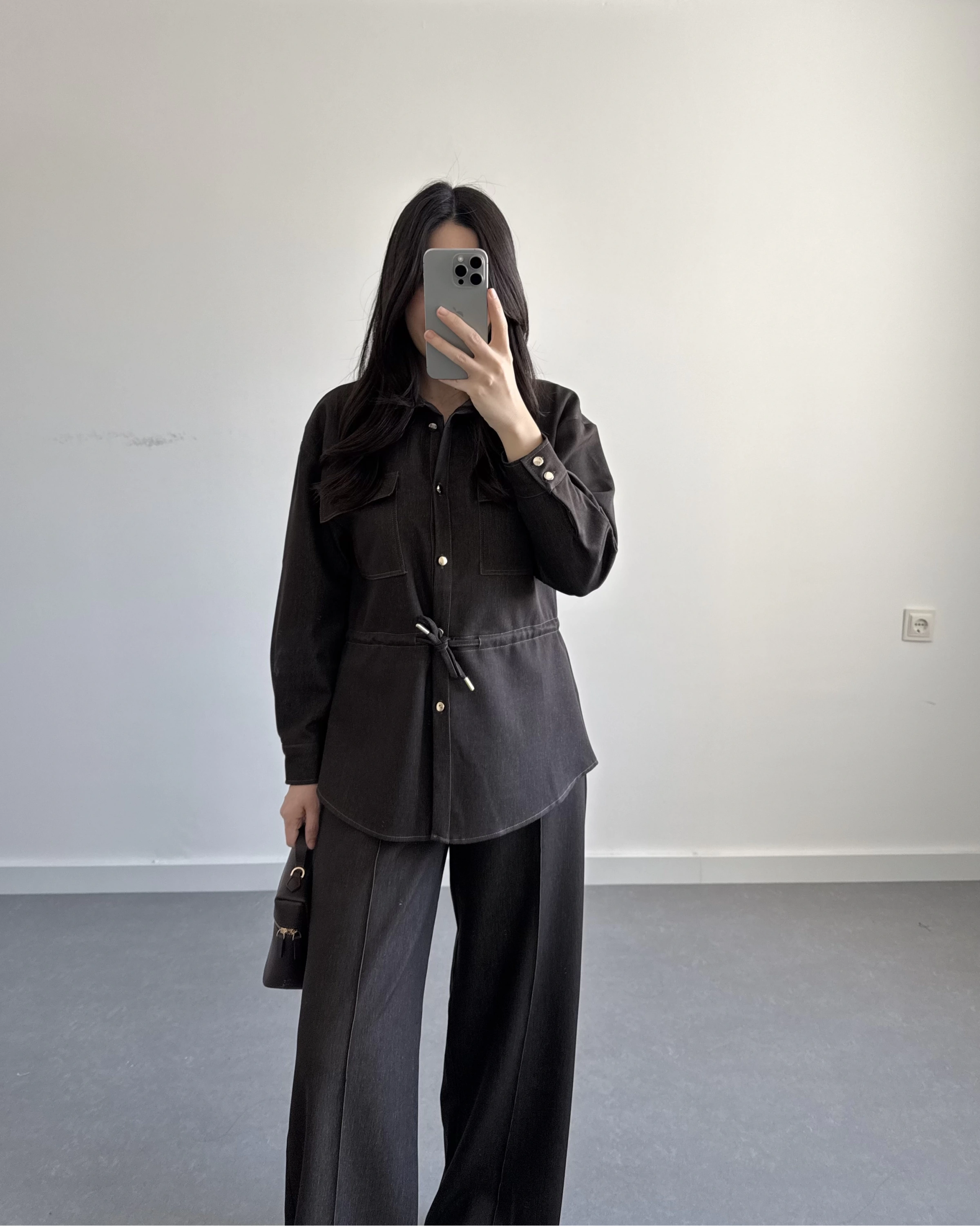 KAHVE BELİ LASTİKLİ DENİM TAKIM