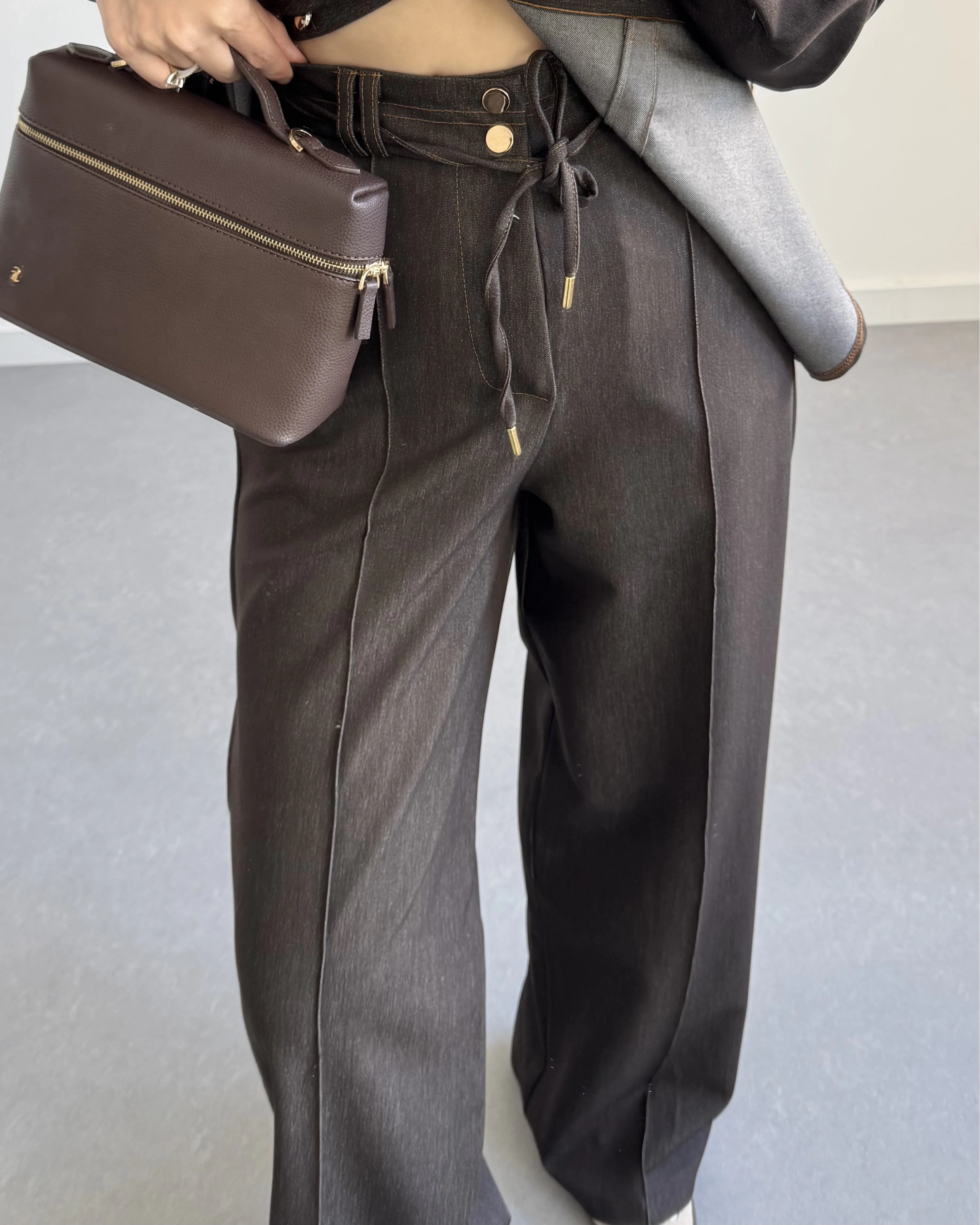 KAHVE BELİ LASTİKLİ DENİM TAKIM