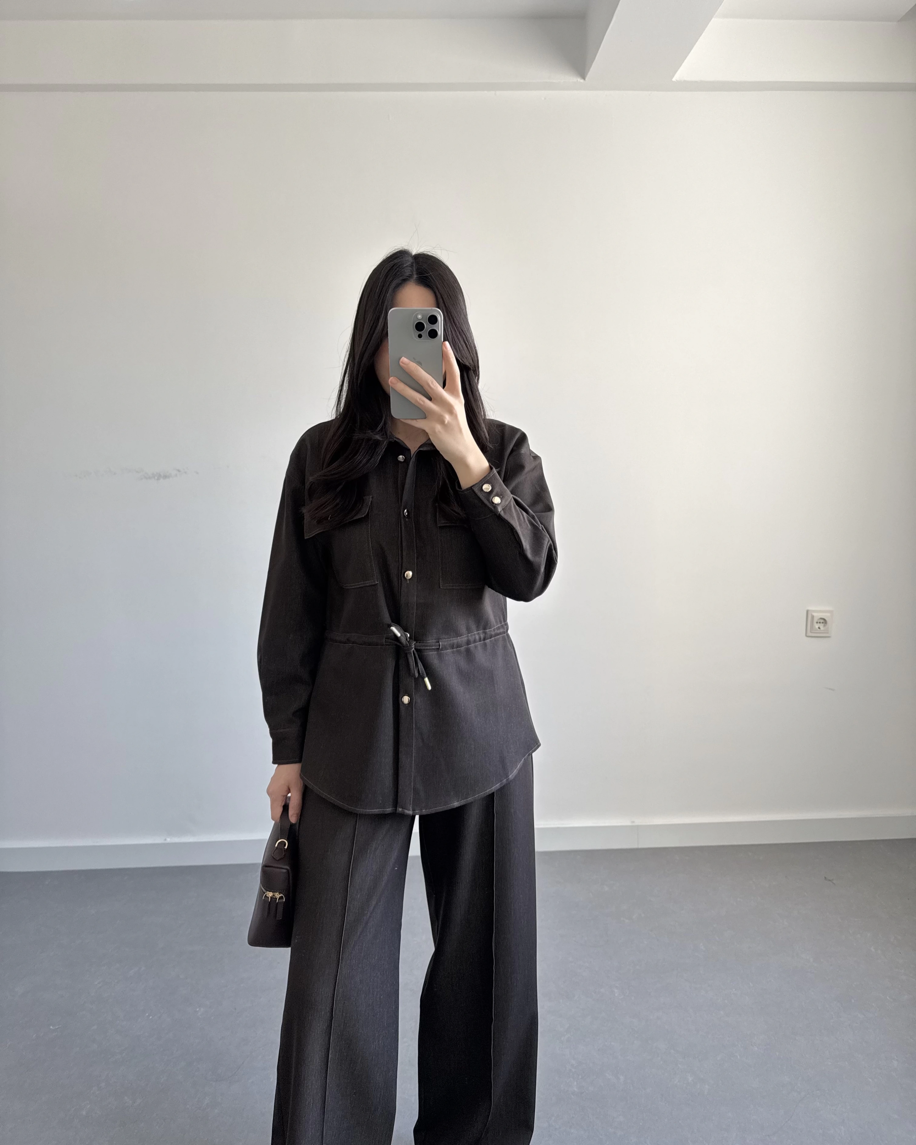 KAHVE BELİ LASTİKLİ DENİM TAKIM