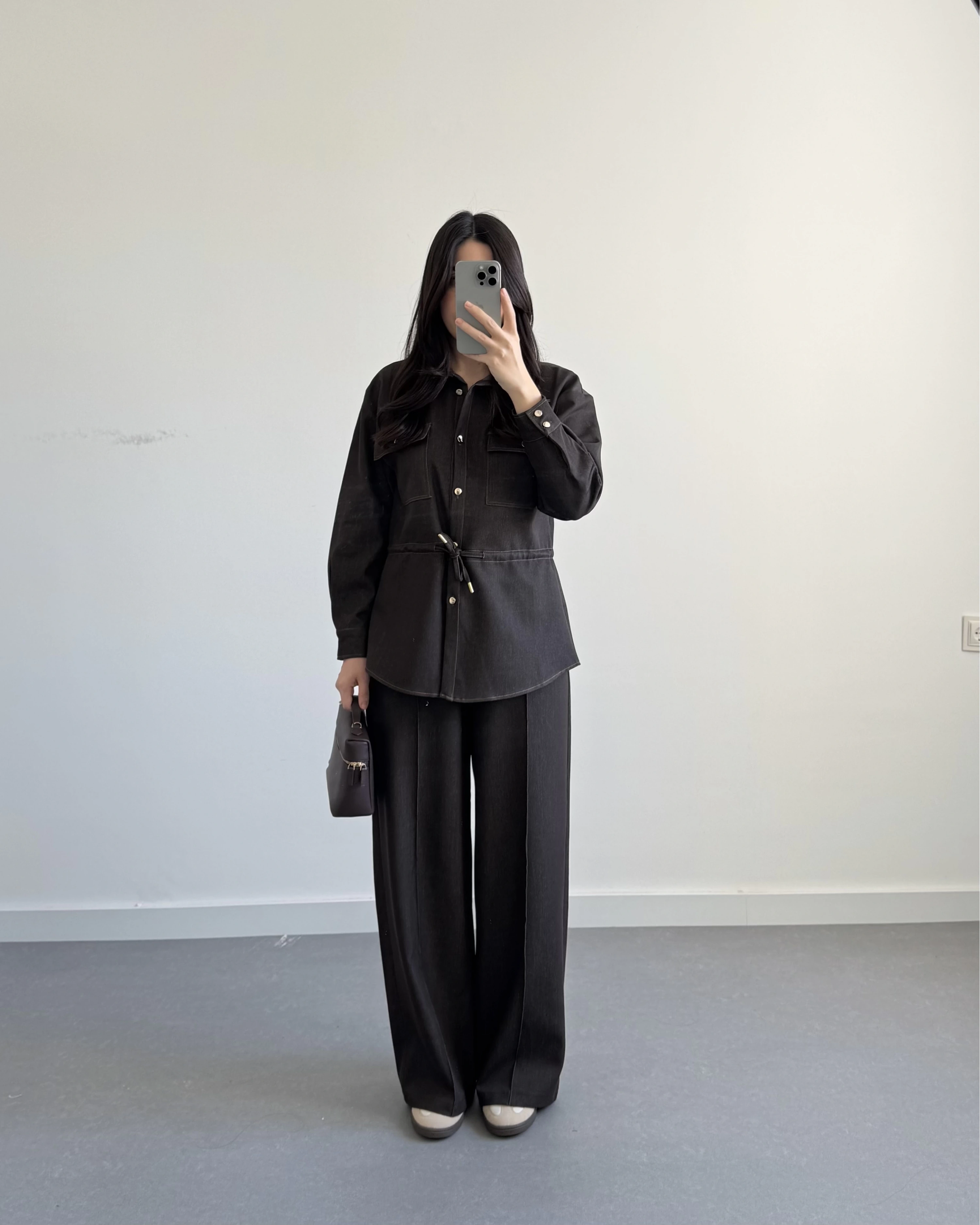 KAHVE BELİ LASTİKLİ DENİM TAKIM