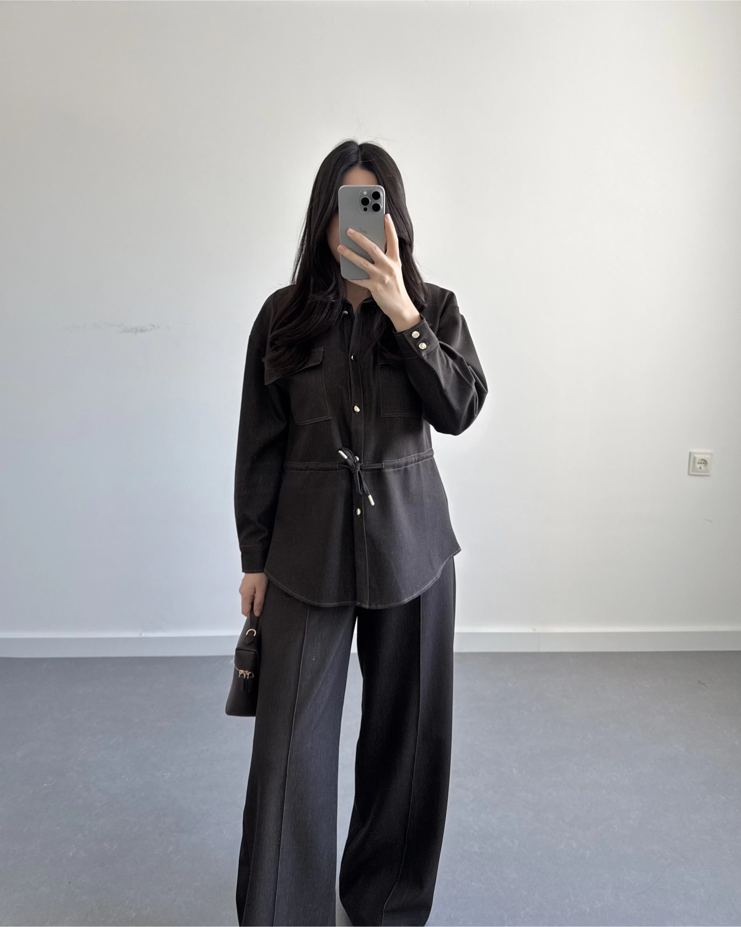 KAHVE BELİ LASTİKLİ DENİM TAKIM